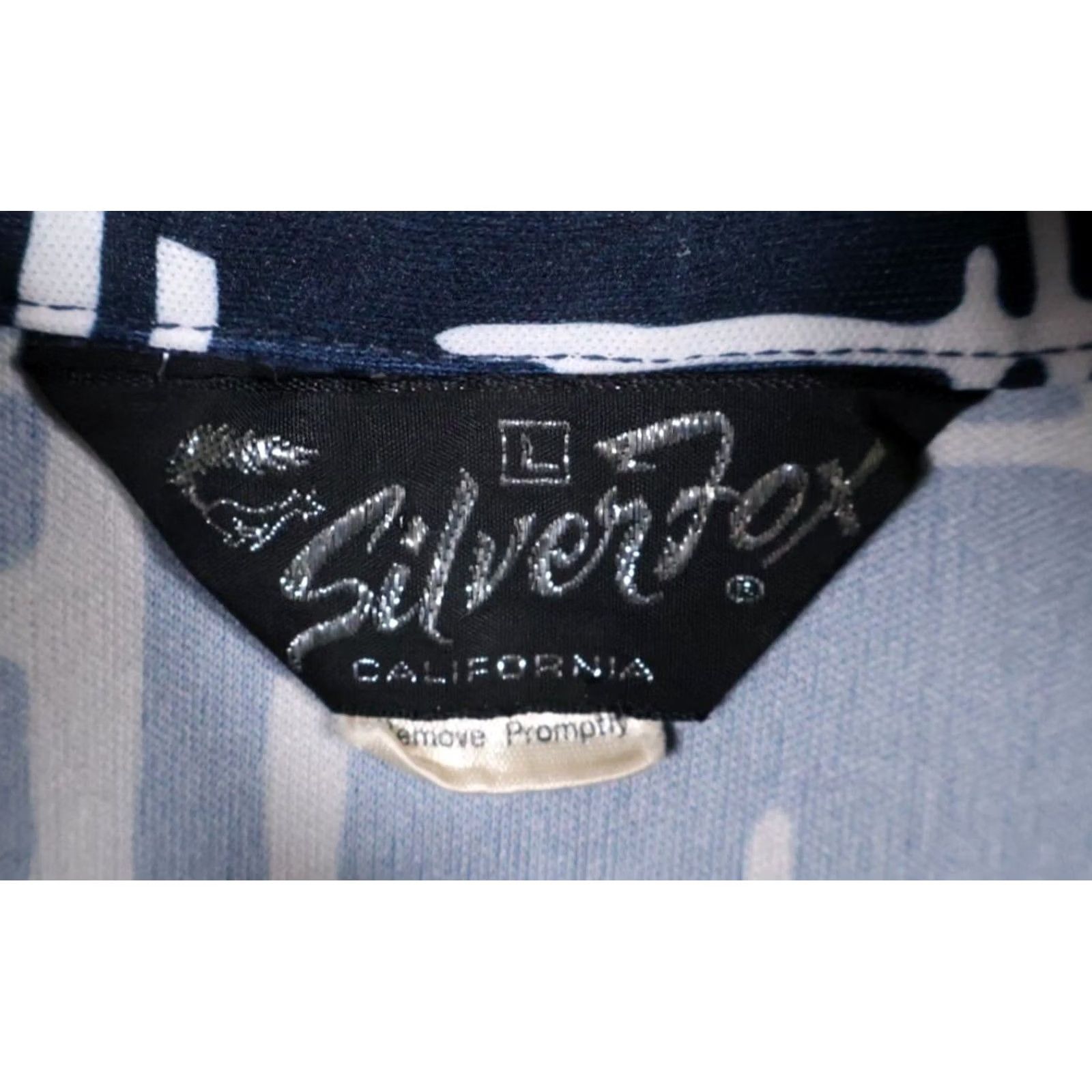 Vintage VINTAGE Silver Fox Polo Shirt Geometric Dark Blue Open Collar 70s Mens Large Regular Shirt Size US L / EU 52-54 / 3 - 3 Thumbnail