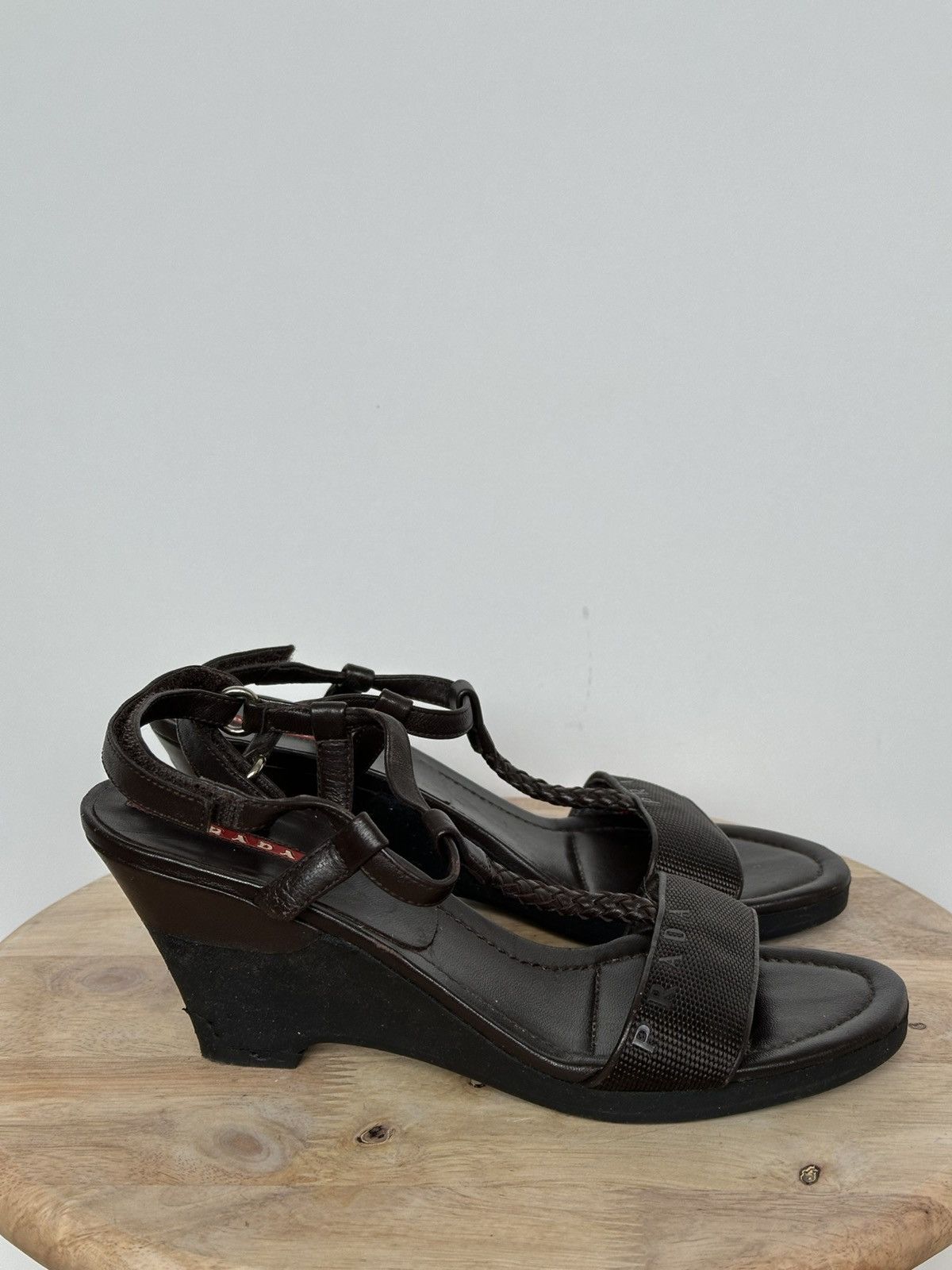 Designer × Prada Prada wedge sandals brown rare designer vintage Size US 7.5 / IT 37.5 - 3 Thumbnail