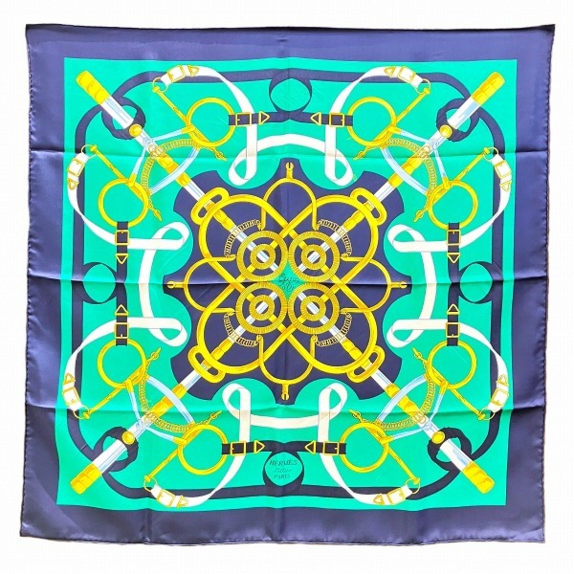 image of Hermes Carre 90 Eperon D'or Golden Spurs Brand Accessories Scarf Women's in Black