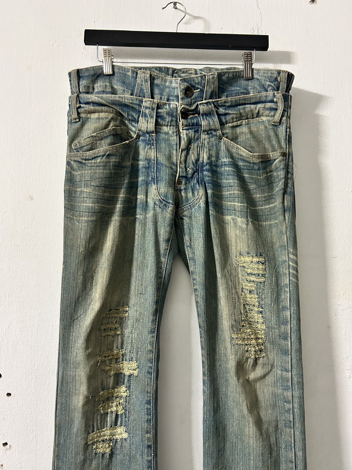 Japanese Brand Gumu international washed double waist jeans Size US 33 - 2 Thumbnail