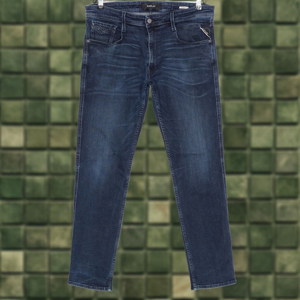 Replay REPLAY ANBASS Stretch Slim Fit Jeans Men W36 L32 Inseam 30" Blue 5-Pocket Denim Cotton Polyester Elastane Jeans Mens Slim 36/32 Size US 36 / EU 52 - 1 Thumbnail