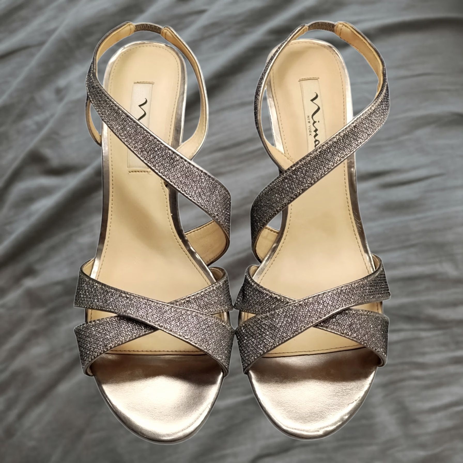 Vintage Nina New York Slingback Sandals Womens 9.5M Gray Metallic Stiletto Heels Slip On Size US 10 / IT 40 - 1 Thumbnail