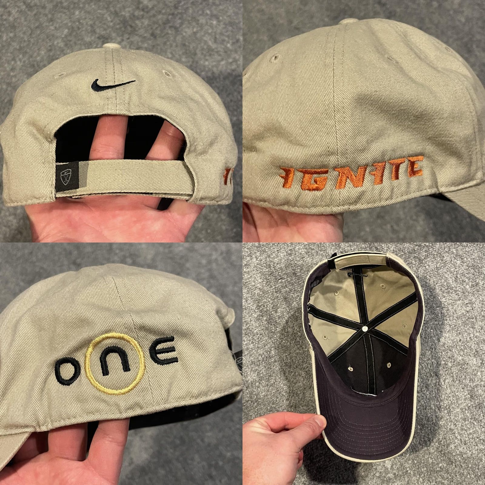 Nike VINTAGE Nike Baseball Cap One Size Beige Swoosh Strap Back One IGNITE Nike Cap Mens Gear Sports Hat Size ONE SIZE - 8 Thumbnail
