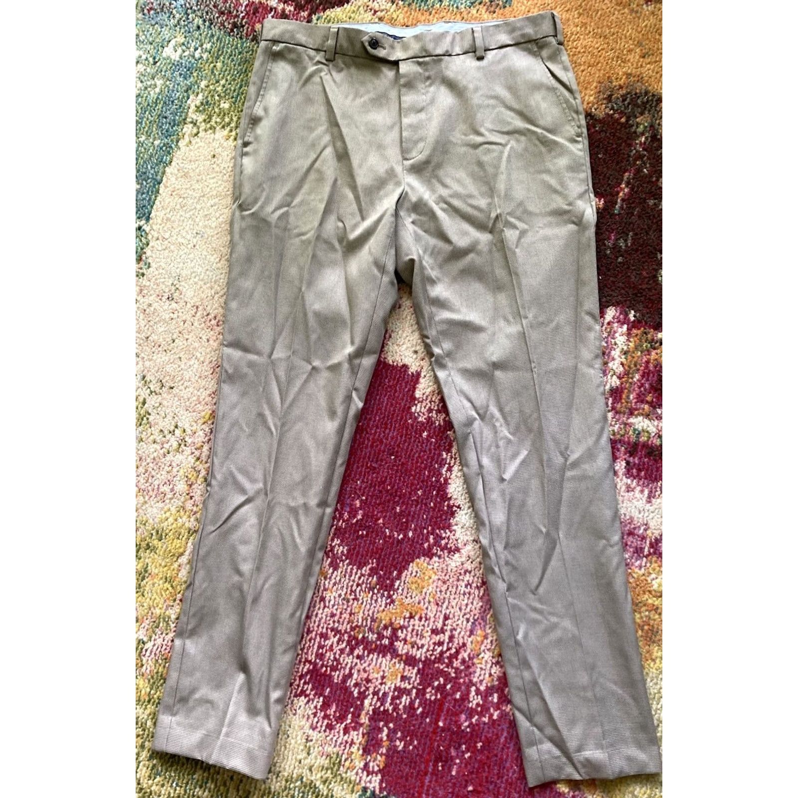 Brooks Brothers Brooks Brothers Pants Mens 35x32 Houndstooth Beige Cotton Dress Pants City Office Career Smart Casual Pockets Zip Regular Inseam 32 Mens Size US 35 - 2 Thumbnail