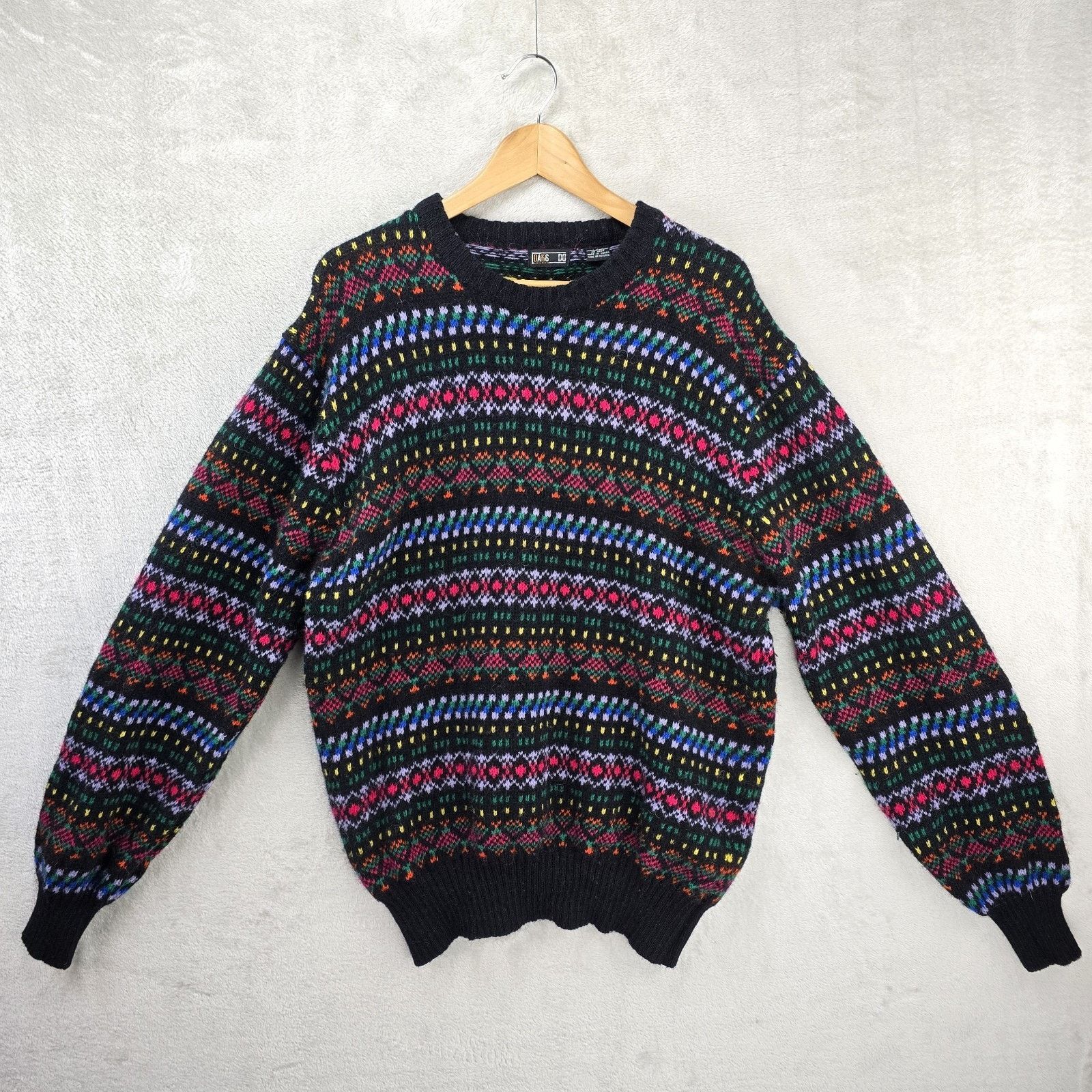 Other Vintage DAKS London Sweater XL Black Fair Isle Wool Shetland Size US XL / EU 56 / 4 - 2 Thumbnail