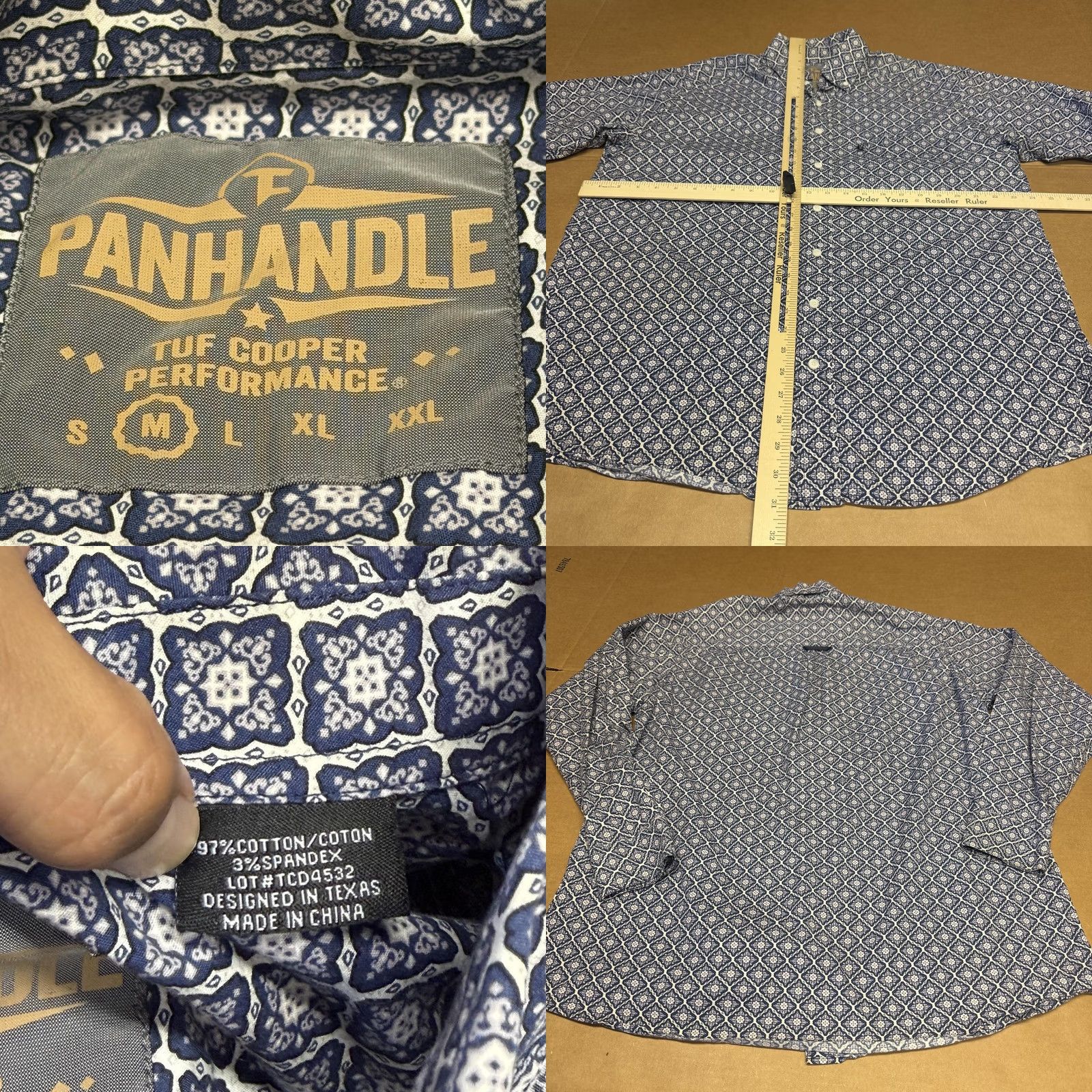 Vintage Panhandle Mens Medium Blue Geometric Long Sleeve Button-Down Shirt Shirt casual Western Stretch Size US M / EU 48-50 / 2 - 8 Thumbnail