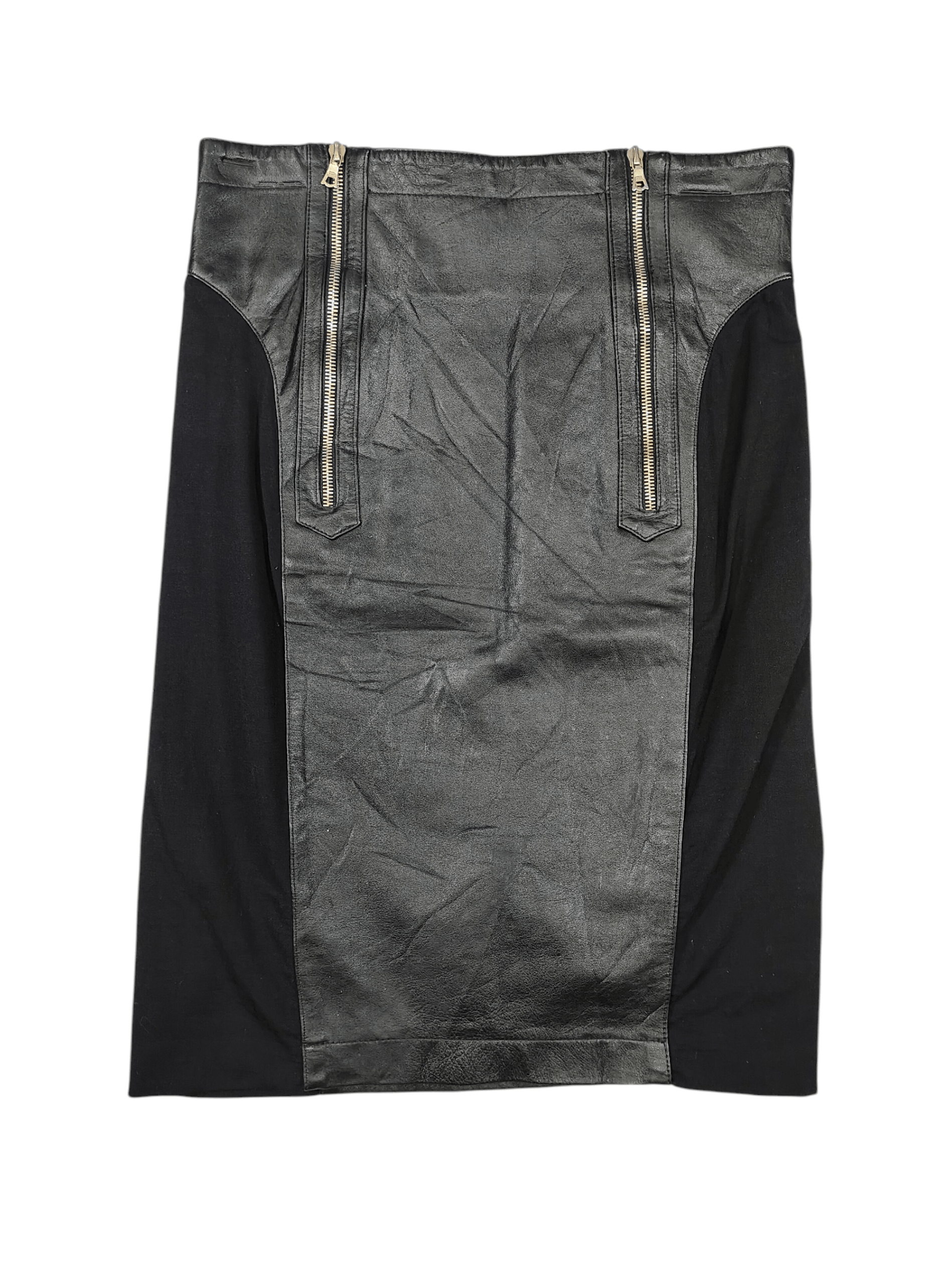 Seditionaries 90s Joslyn Clarke🇮🇹 Archive Hybrid Leather Wool Panel Skir Size 30" / US 8 / IT 44 - 1 Thumbnail