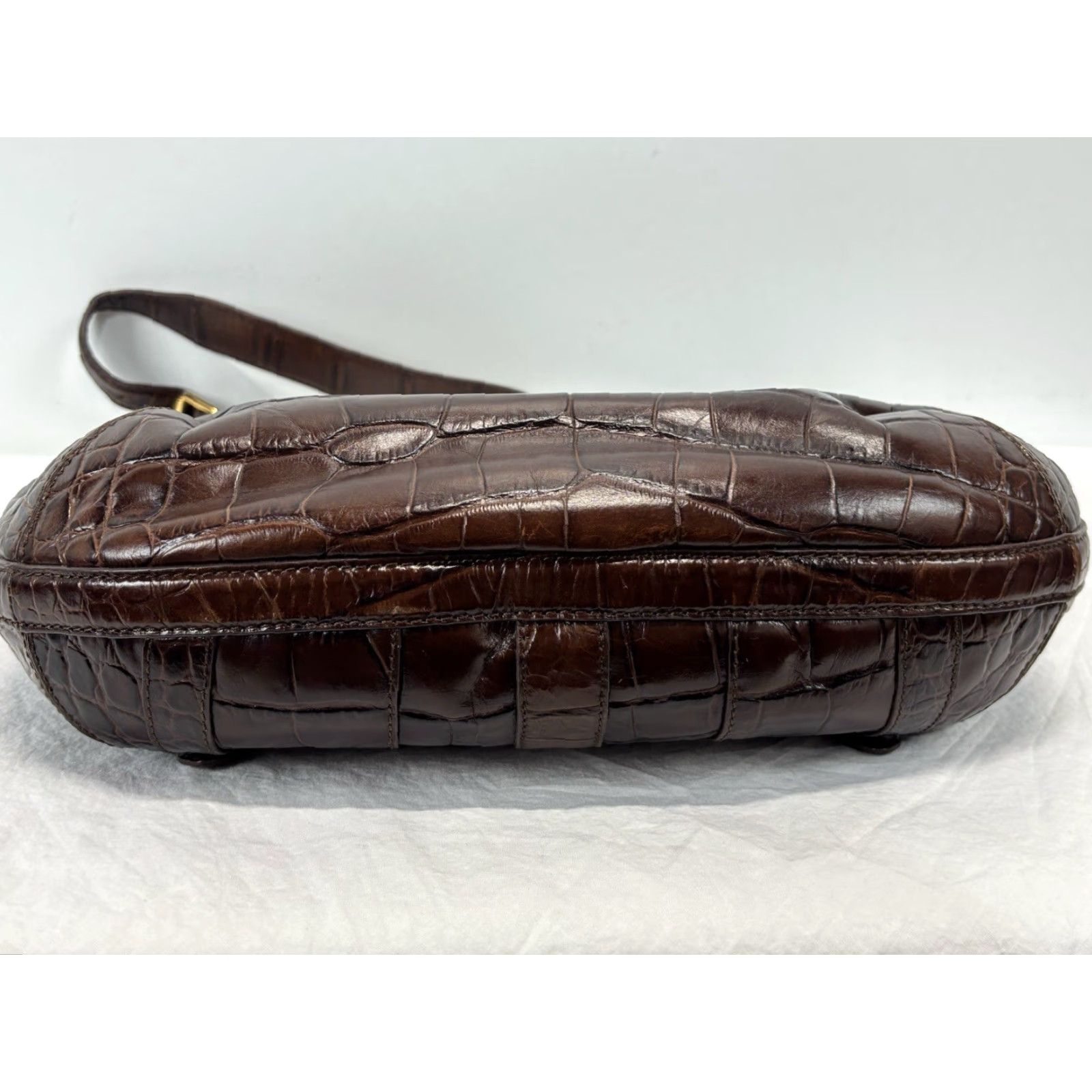 Ralph Lauren Lauren Ralph Lauren Croc Embossed Leather Hobo Purse Brown Shoulder Bag Women Medium Croc Brown Leather Gold Hardware 90s Designer Old Money Size ONE SIZE - 5 Thumbnail