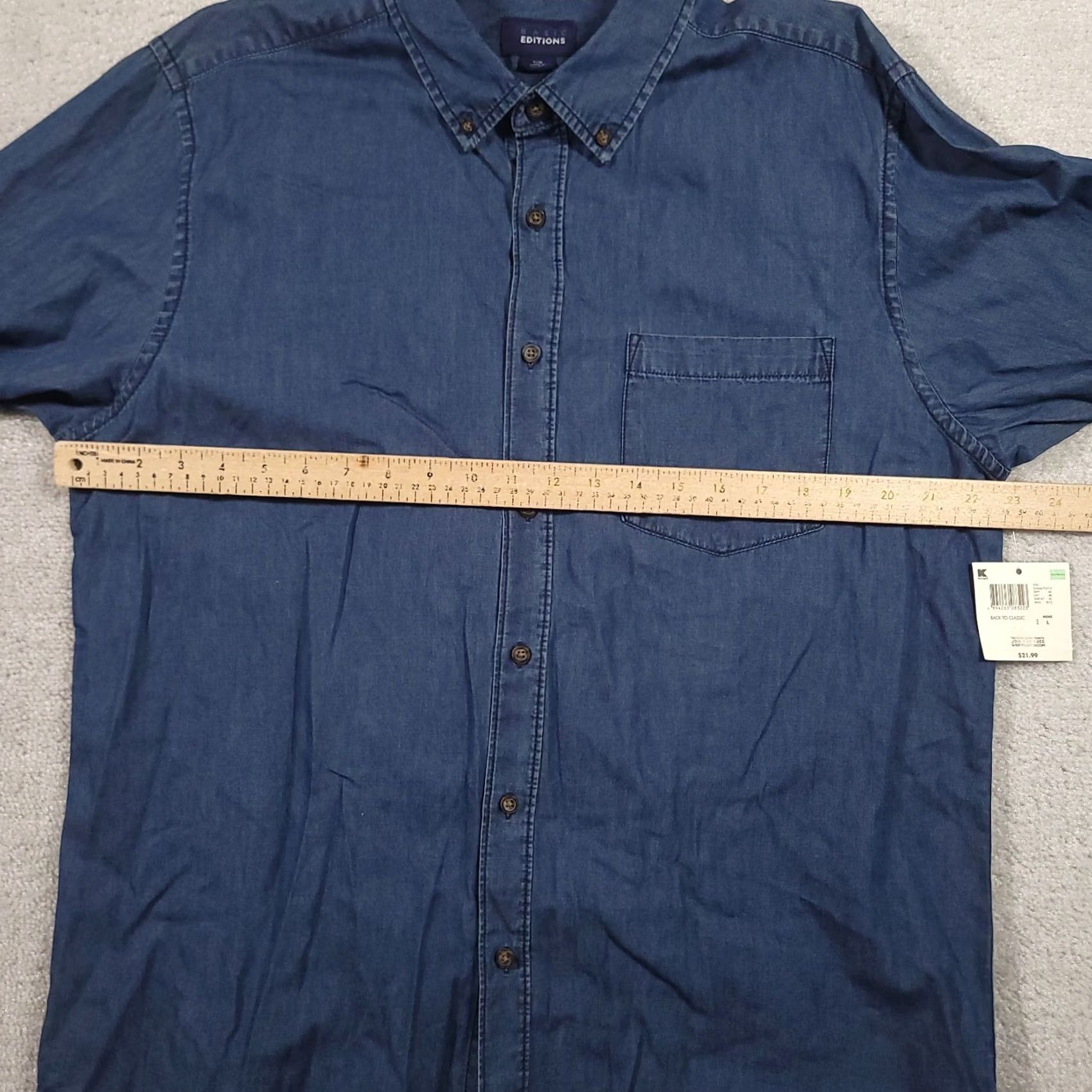 Basic Editions Basic Editions Shirt Mens Large Blue Chambray Cotton Button Workwear Shirt Size US L / EU 52-54 / 3 - 3 Thumbnail