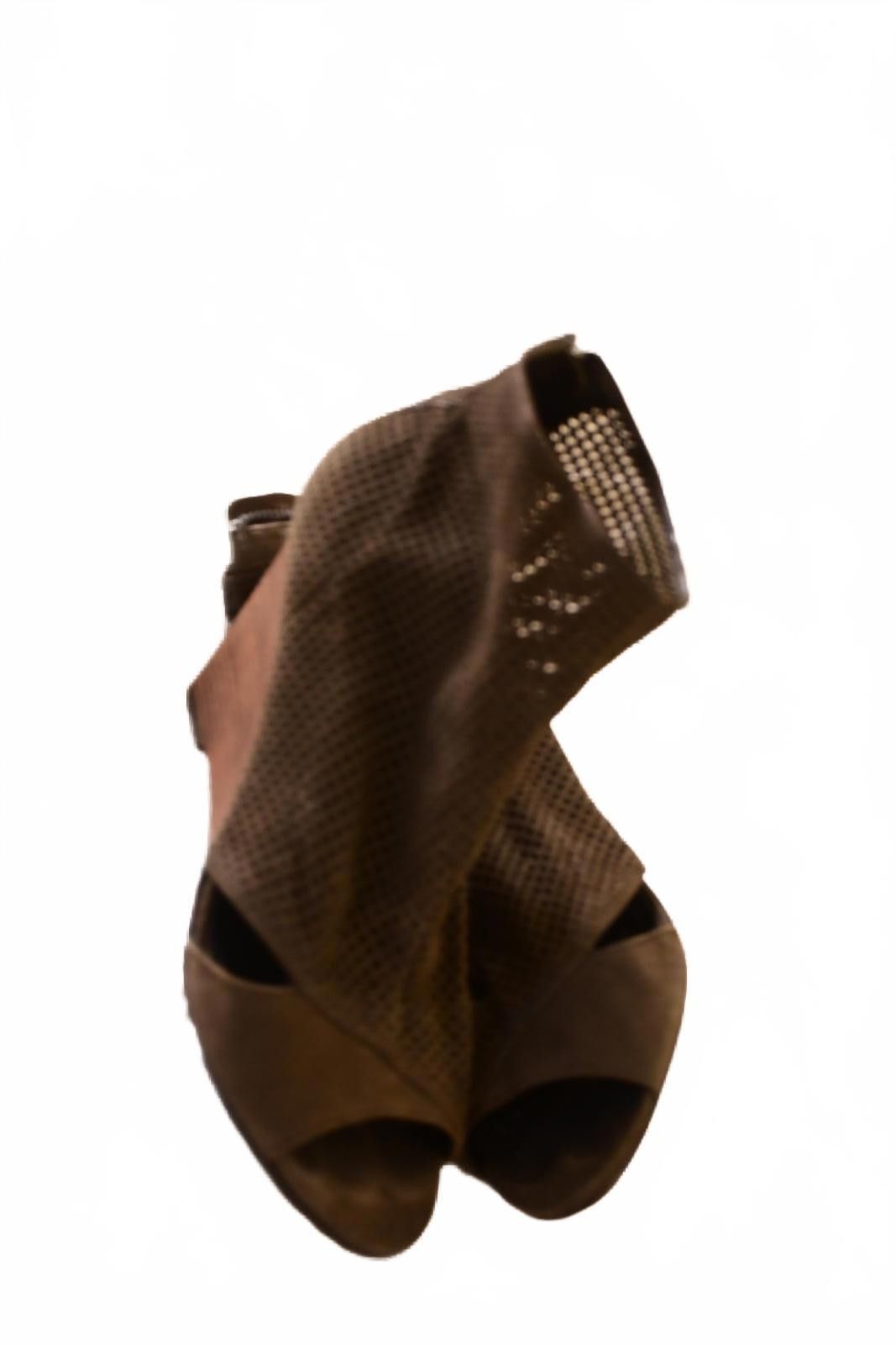 Pelle Pelle Pelle Olive Green/Brown Perforated Peep Toe Wedge Booties 8 Size US 8 / IT 38 - 6 Thumbnail
