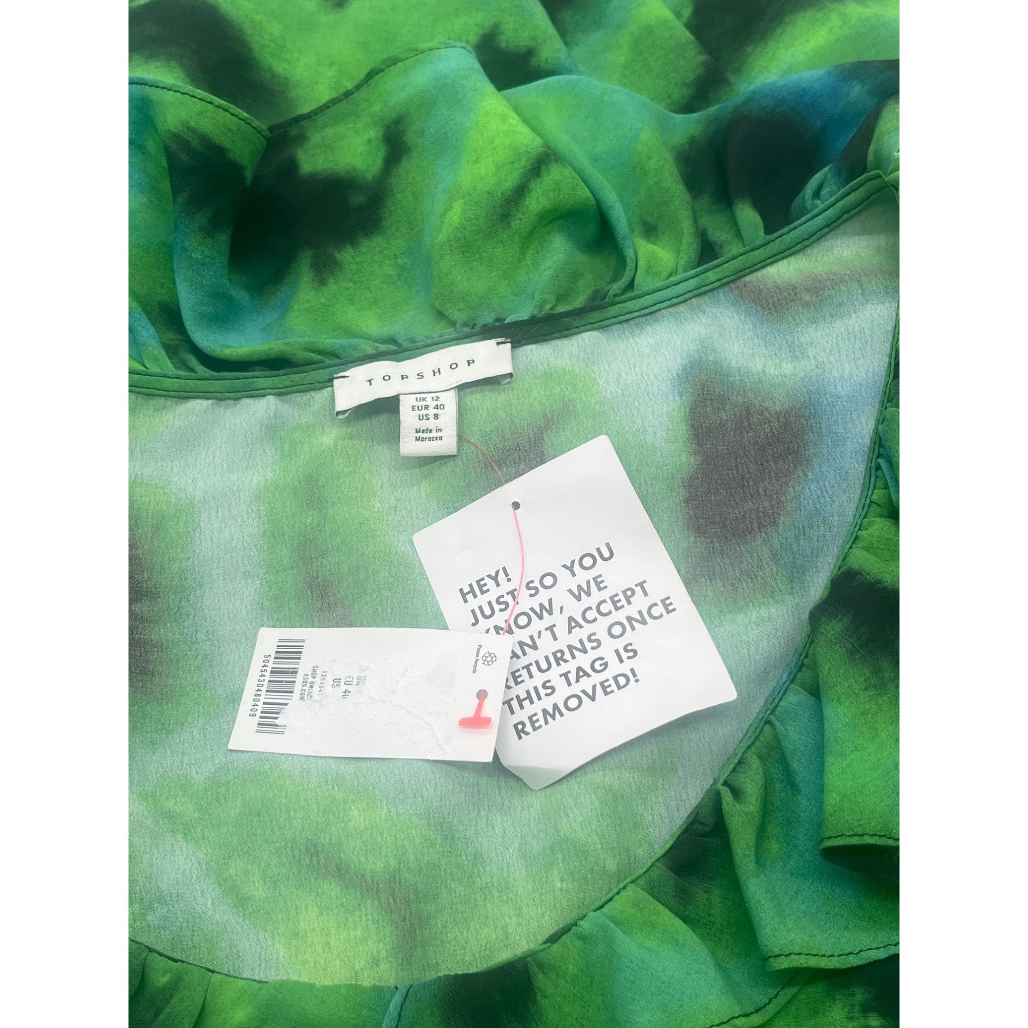 Topshop Topshop animal ruffle neck tea dress in green, US 8 Size M / US 6-8 / IT 42-44 - 9 Thumbnail