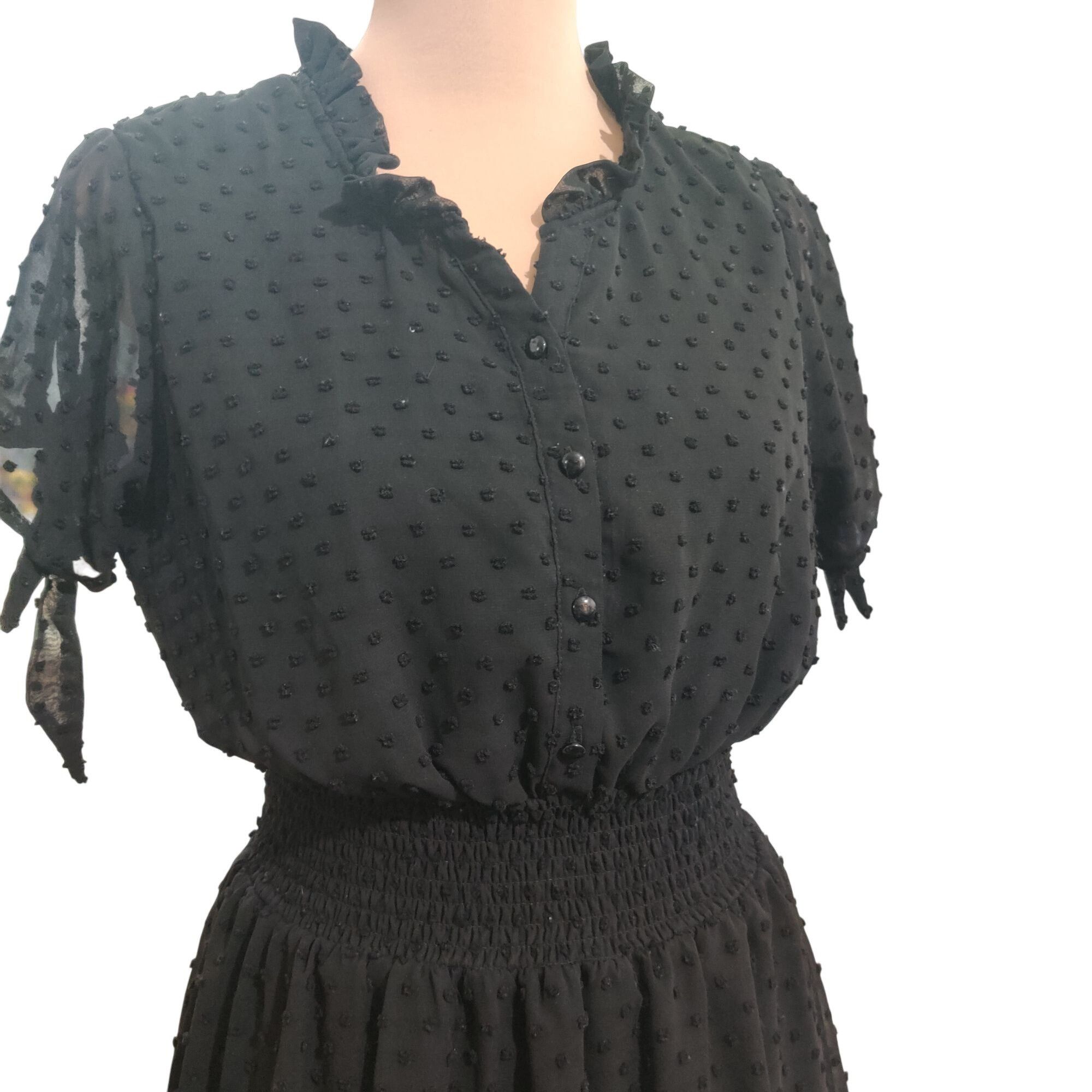 Other Justify Dress Blouson Polka Dot Button Front Shirred Elastic Size L / US 10 / IT 46 - 2 Thumbnail