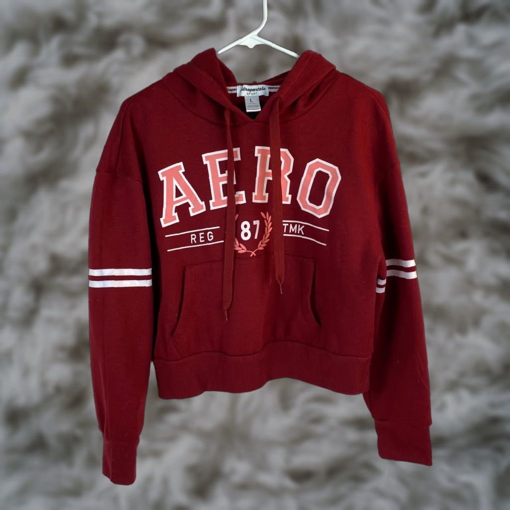 Vintage Aéropostale Logo Graphic Hoodie Sweatshirt Womens L Pullover Crop Top Size L / US 10 / IT 46 - 1 Thumbnail