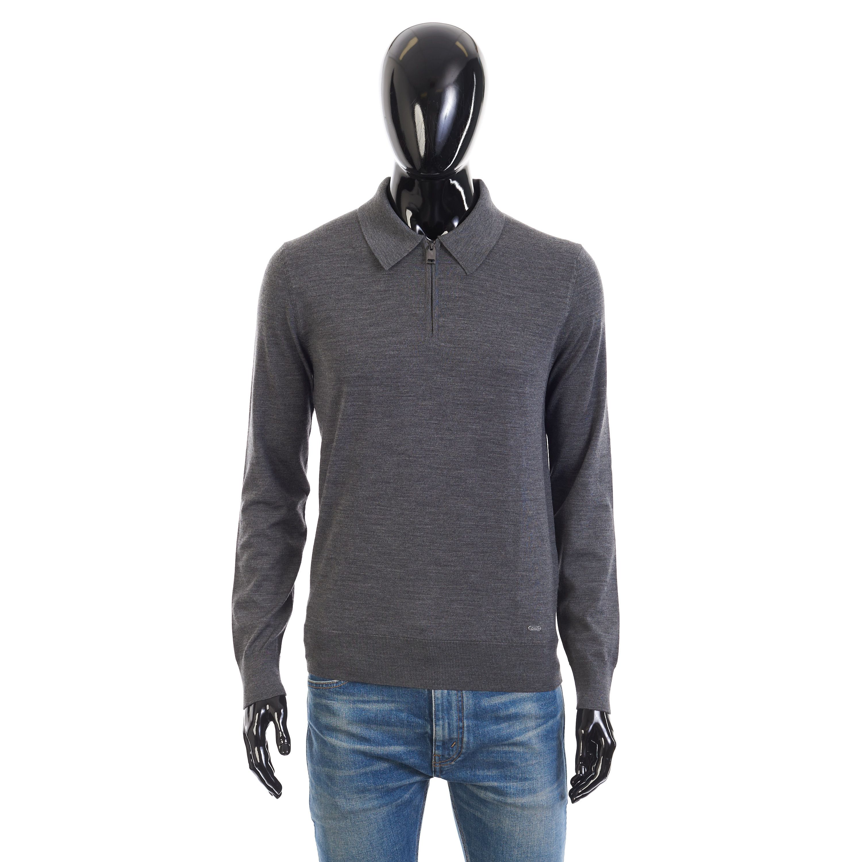 Brioni Polo Sweater With Metal Zip In Gray Wool Size US XL / EU 56 / 4 - 1 Thumbnail