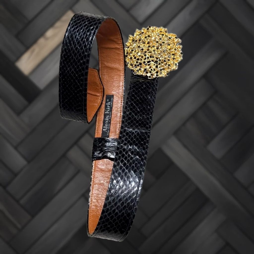 ALEXIS VINTAGE Alexis Kirk belt SNAKESKIN leather 30 black GLAM bling belt Mens Womens Size ONE SIZE - 1 Thumbnail