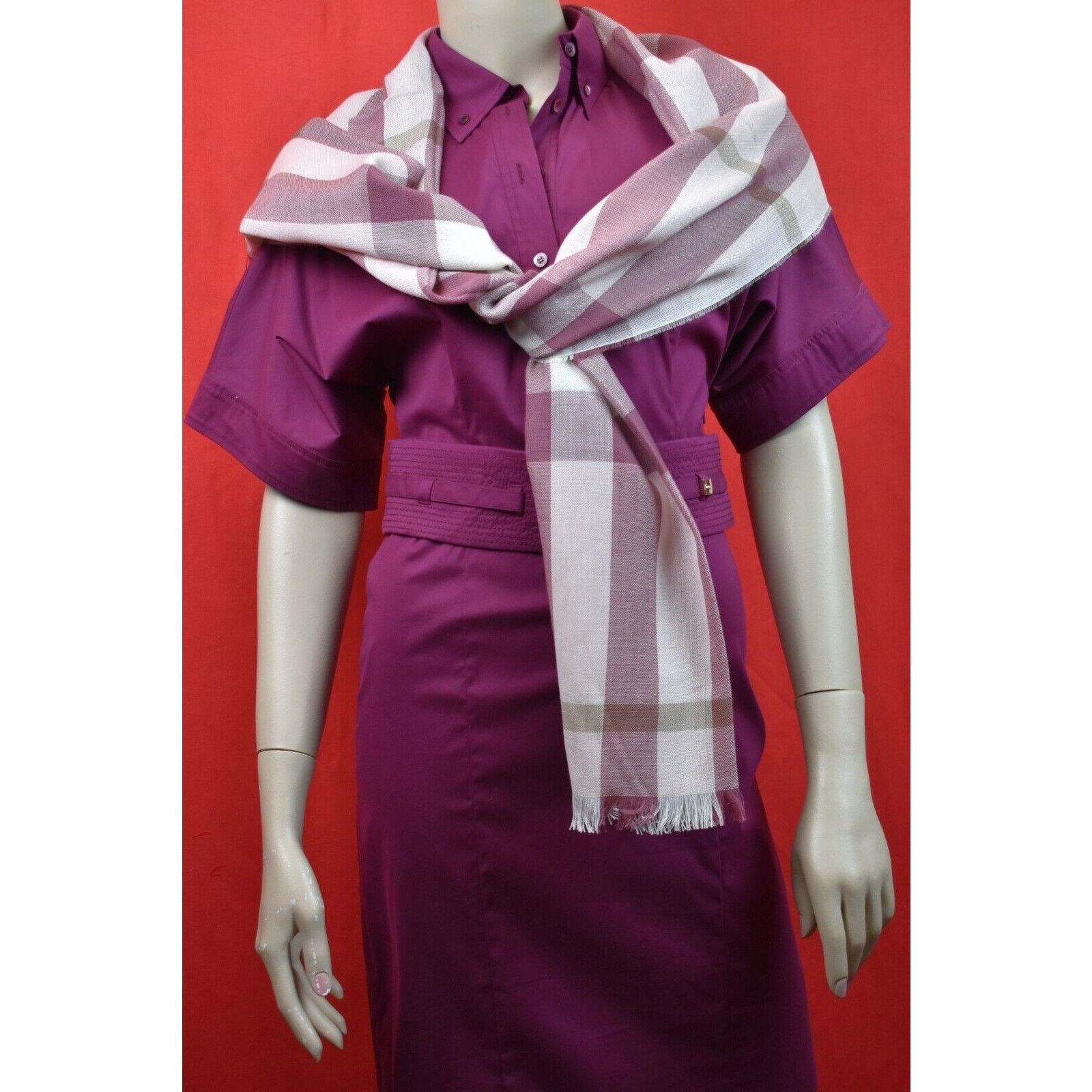 Burberry TONAL PINK WOOL CASHMERE NOVA CHECK LIGHT SCARF 18X80 200X45 Size ONE SIZE - 3 Thumbnail