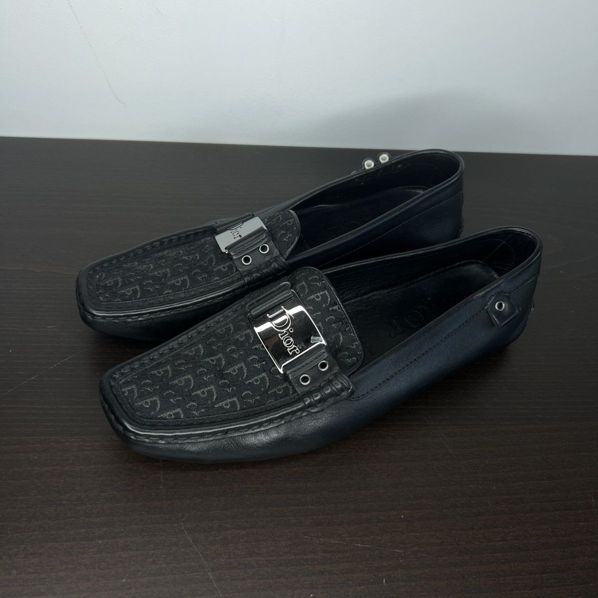 Christian Dior Vintage Leather Shoes Flats Slip On Monogram