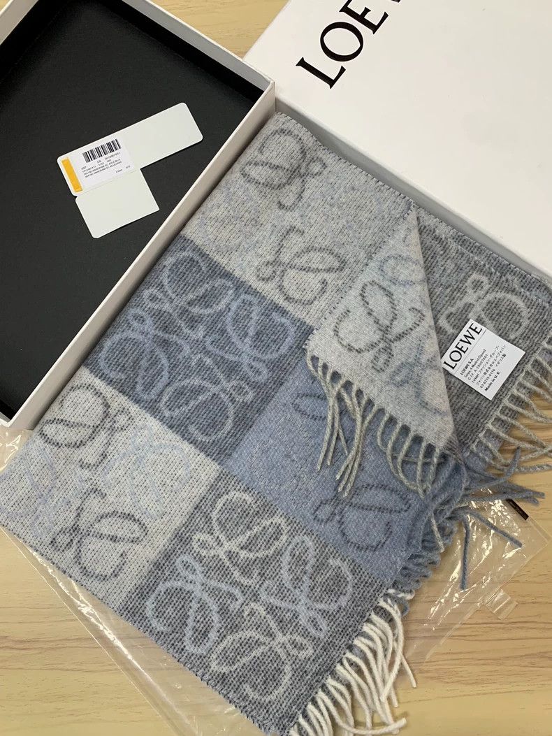Loewe LOEWE Woolen Scarf, Blue Cashmere Scarf with Checkerboard Size ONE SIZE - 1 Thumbnail