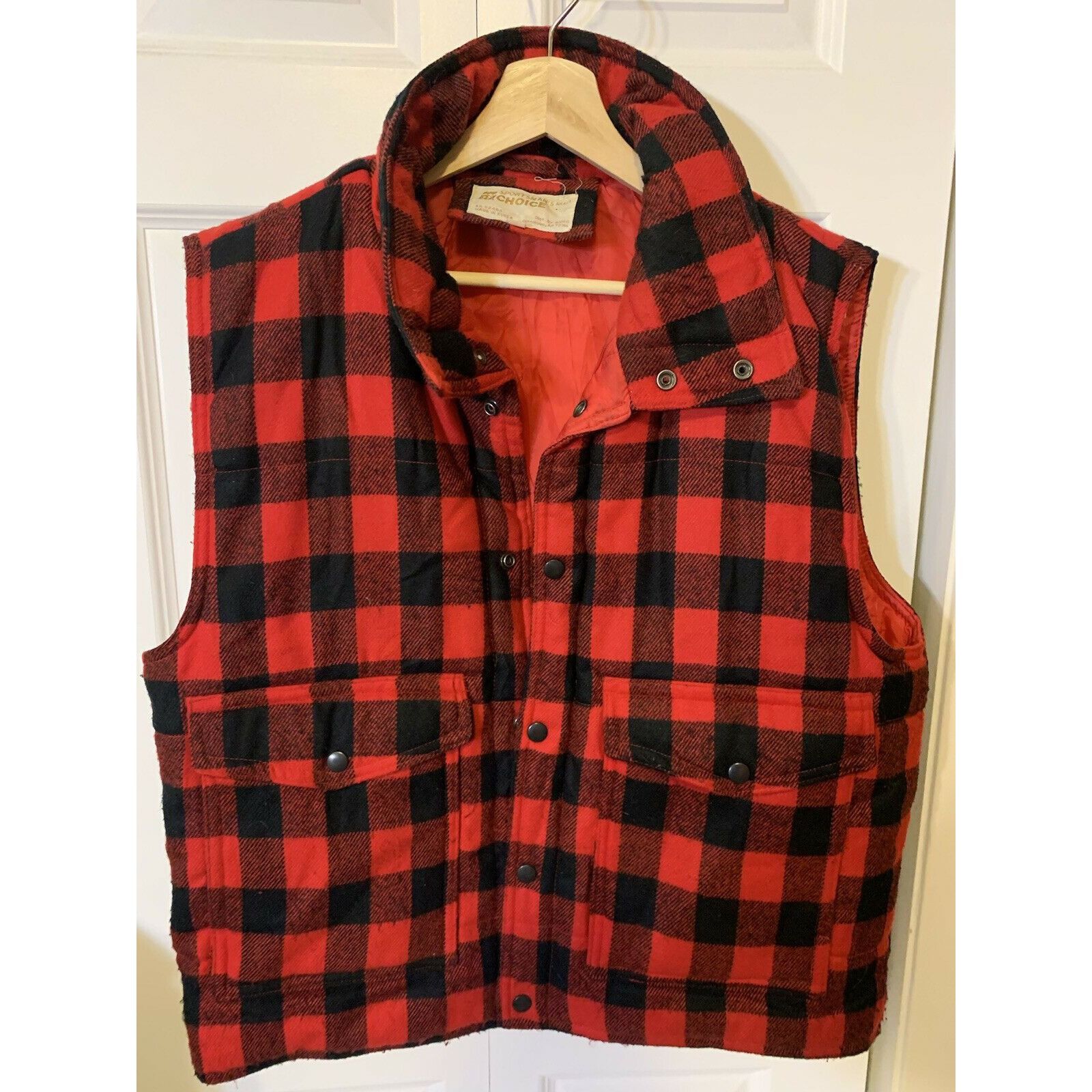 Vintage SPORTSMAN’S CHOICE Men’s Sz L plaid hunting vest vtg black & Size US L / EU 52-54 / 3 - 3 Thumbnail