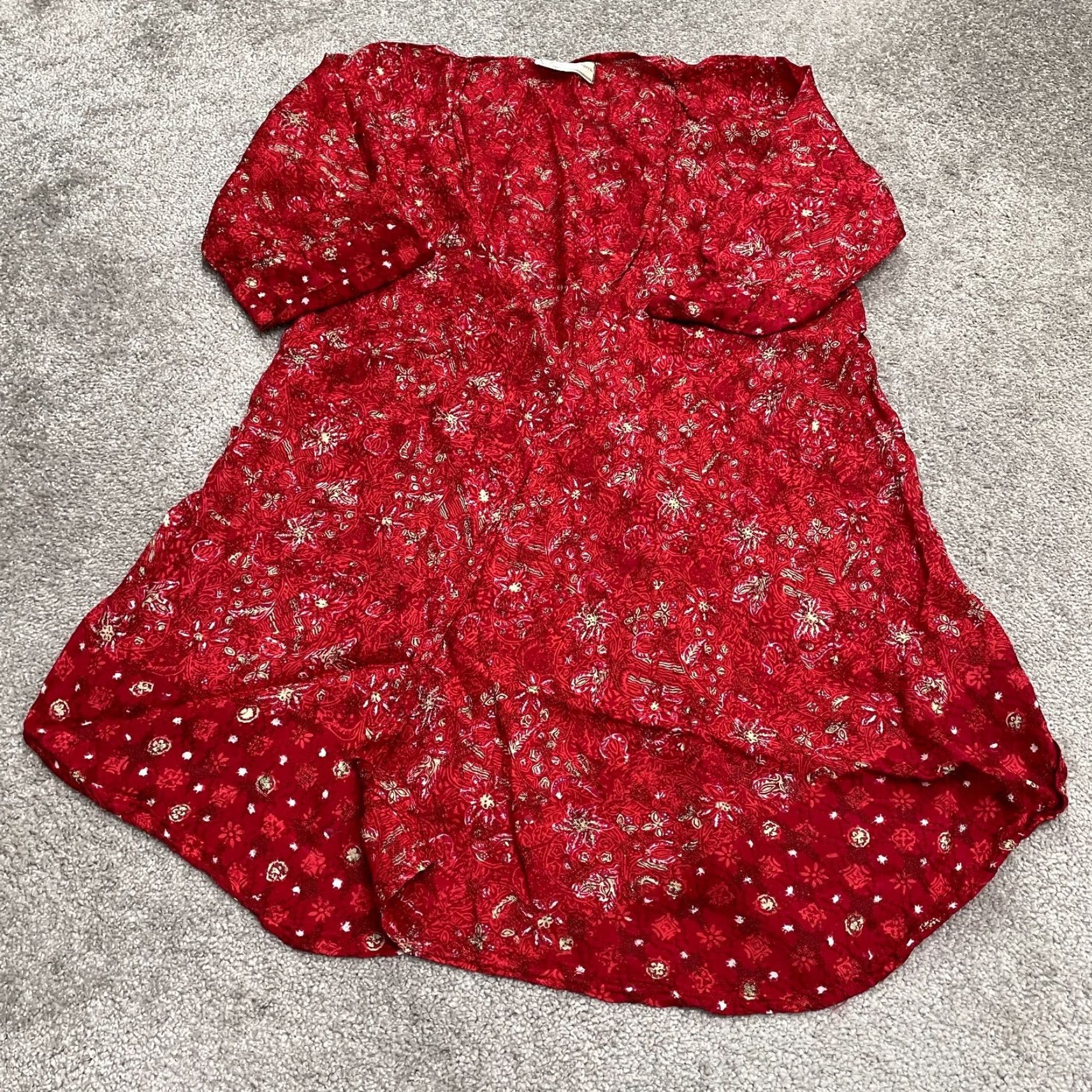 Vintage Dewi Batik Blouse Tunic Casual Red Floral Bohemian Vintage Women M Medium Lace? Size M / US 6-8 / IT 42-44 - 2 Thumbnail
