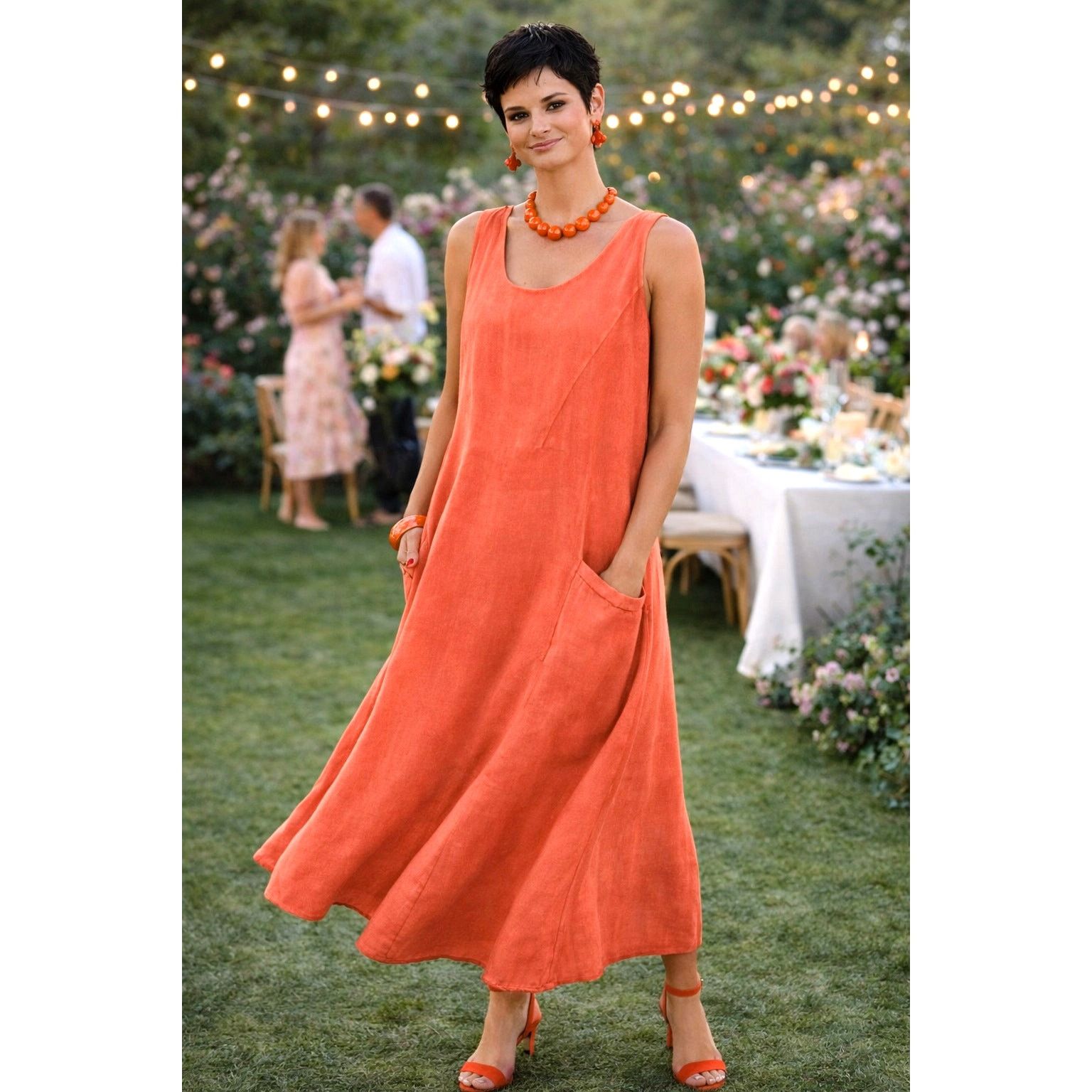 Other Sleeveless 100% Cotton Midi Dress Pockets Coral size 8/10 Size L / US 10 / IT 46 - 1 Thumbnail