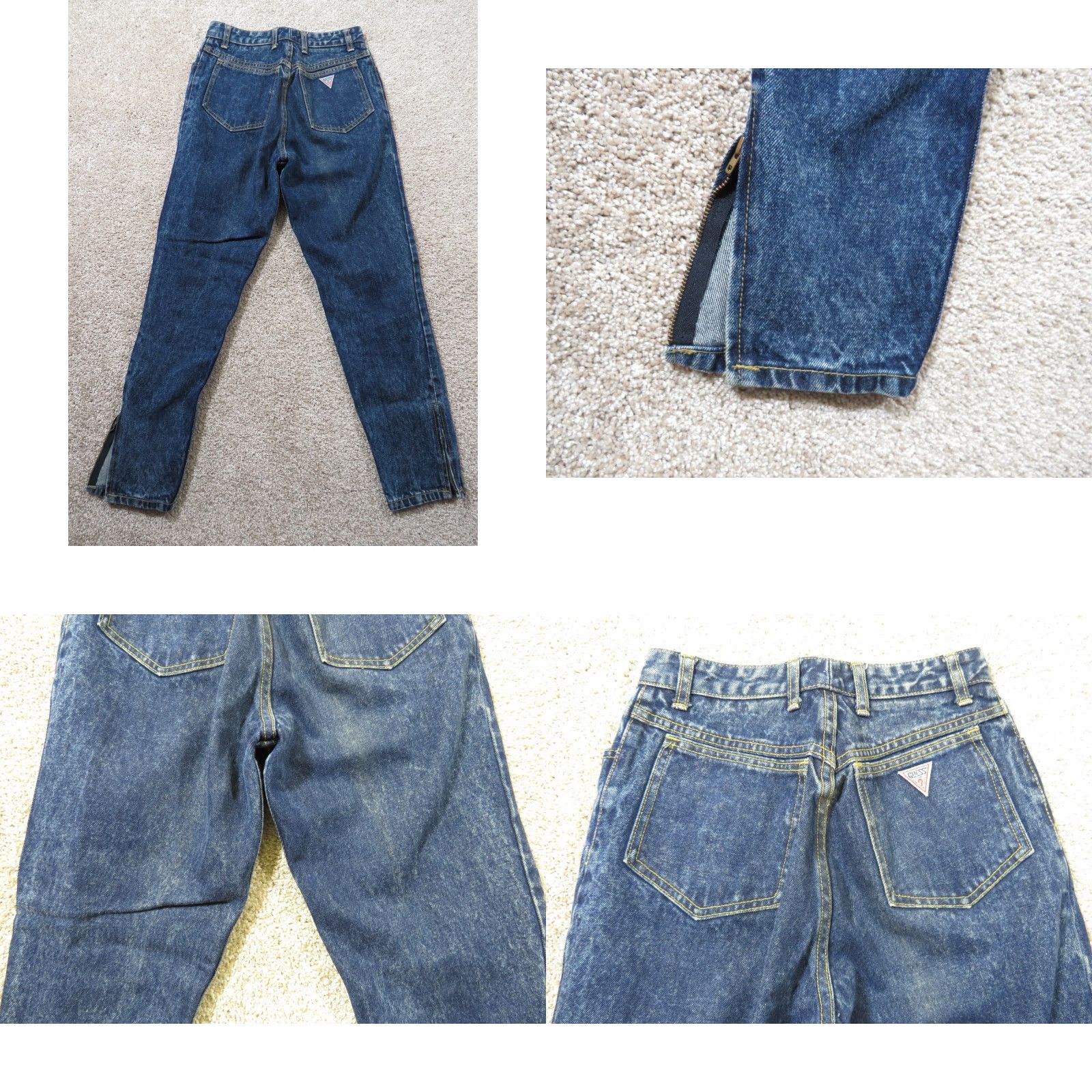 Guess VINTAGE GUESS JEANS Women Dark Blue Tapered 29 26x26.5 Inseam High Rise 5-Pocket Ankle Zip USA 80s 90s Designer Georges Marciano Size 29" - 9 Thumbnail