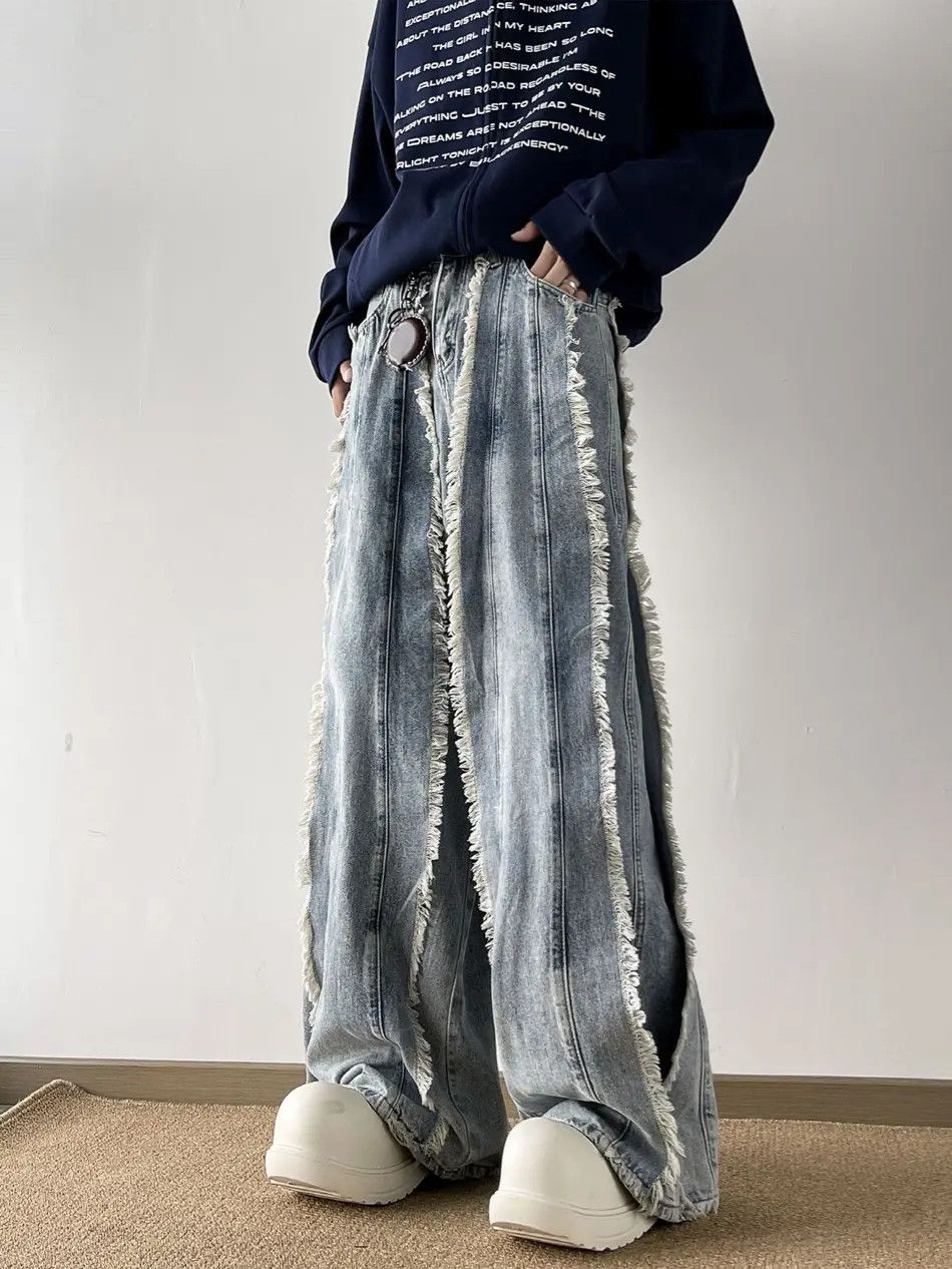 Japanese Brand × Jean Retro loose patchwork fringe jeans Size US 32 / EU 48 - 1 Thumbnail