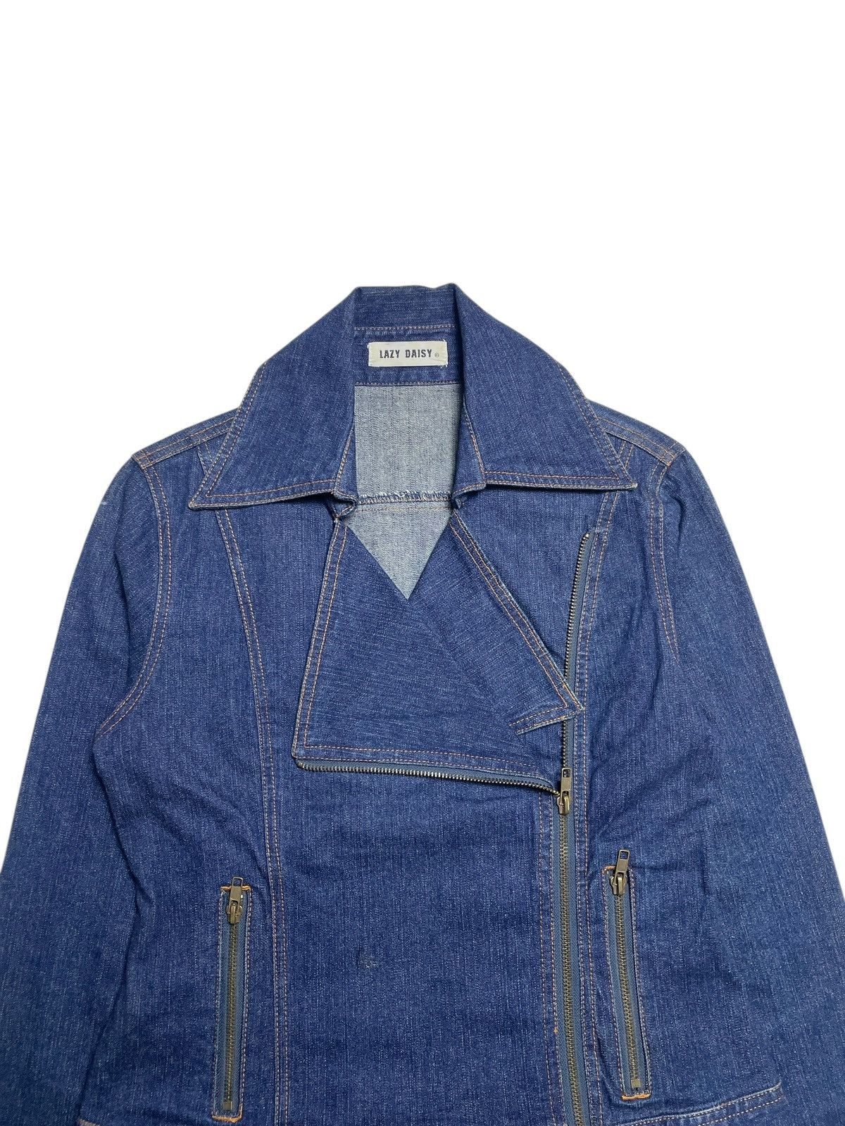 Angel Blue 2000’s Lazy Daisy - Asymmetrical Bikers Crop Denim Jacket Size M / US 6-8 / IT 42-44 - 3 Thumbnail