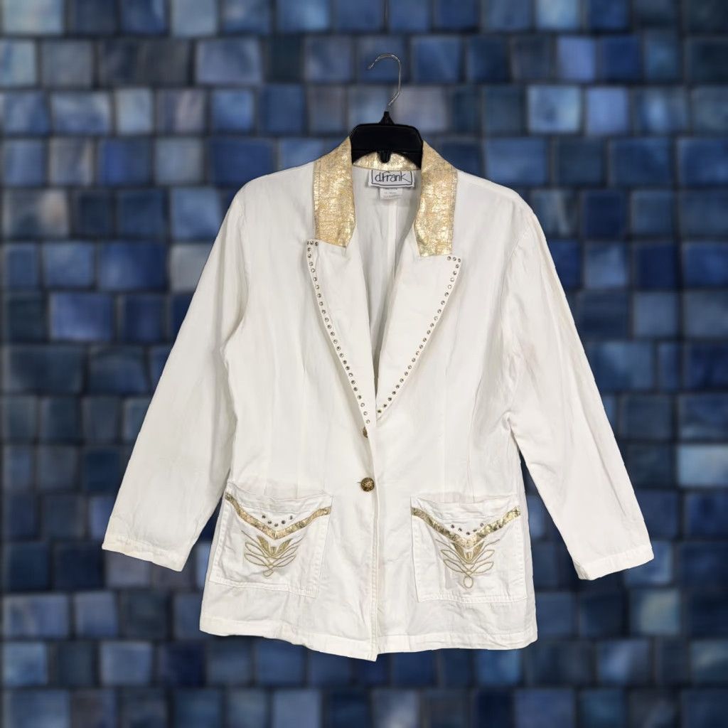 Vintage VINTAGE d. Frank Blazer Womens 10 White Western Studded Embroidered USA Gold Shirt Womens Size L / US 10 / IT 46 - 1 Thumbnail