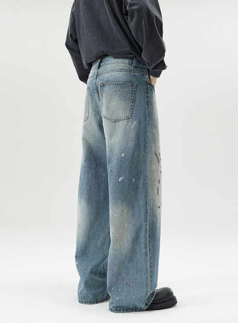 Japanese Brand Vintage ink wash distressed straight wide-leg jeans Size US 32 / EU 48 - 3 Thumbnail