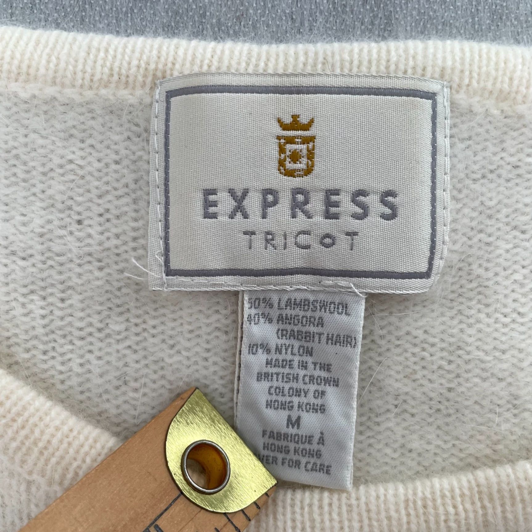 Express Express Tricot Sweater Womens M Cream Pullover Oversized Angora Wool Top Vintage Knit 90s Baggy Size M / US 6-8 / IT 42-44 - 5 Thumbnail
