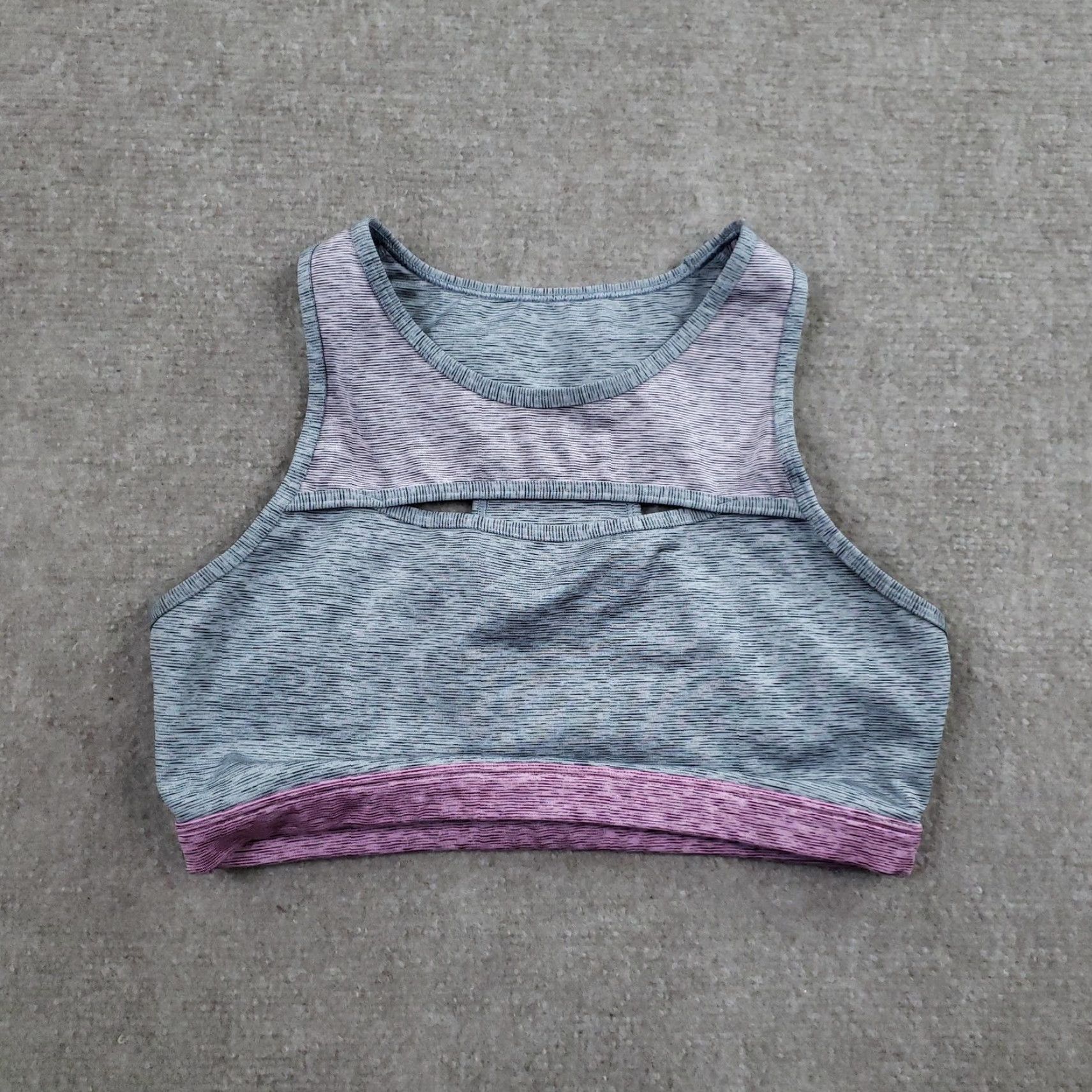 Vintage GapFit Sports Bra Womens M Gray Pink Keyhole Racerback Yoga Stretch Size ONE SIZE - 2 Thumbnail