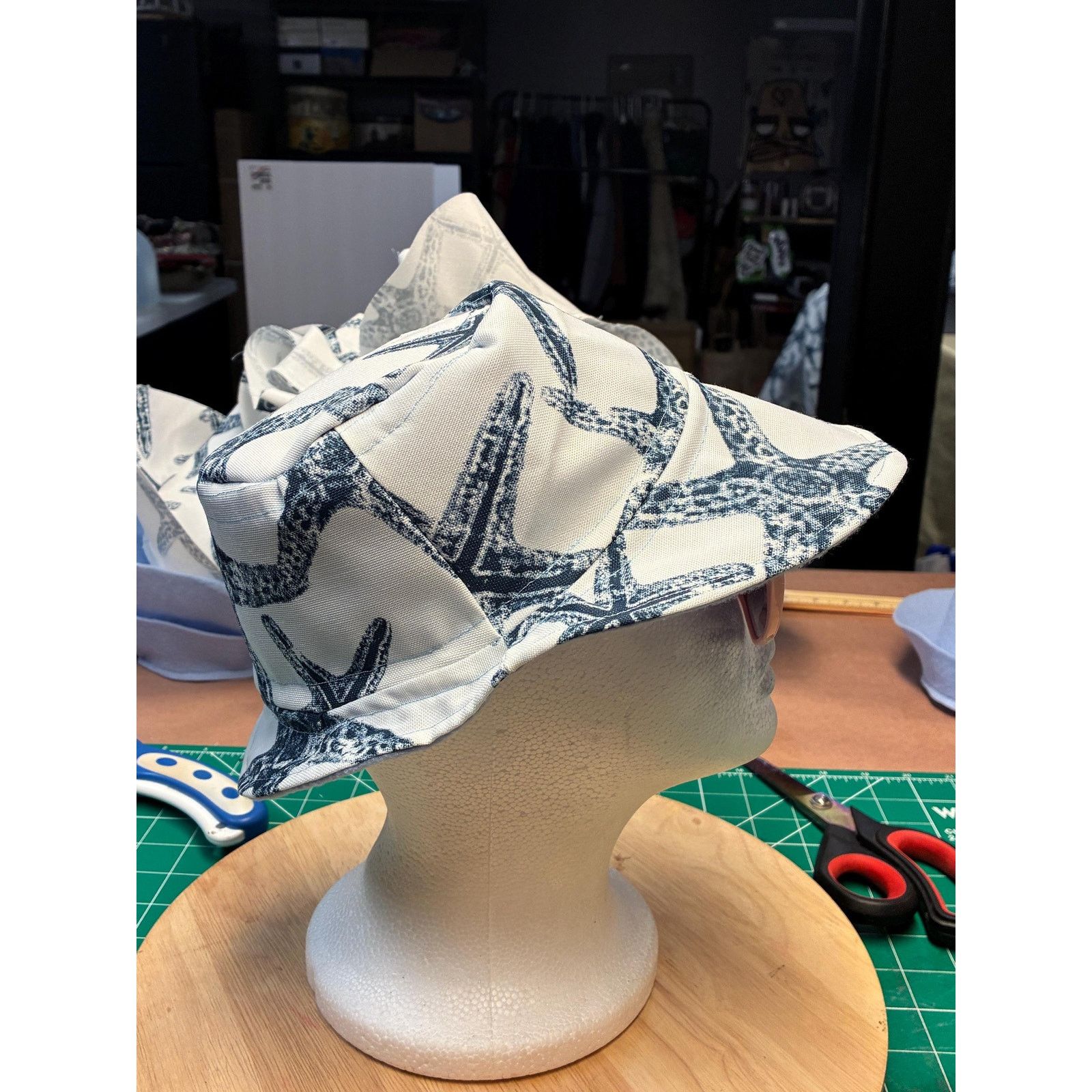 Other Upcycled Bucket Hat — Navy & White Starfish Print, Size ONE SIZE - 7 Thumbnail