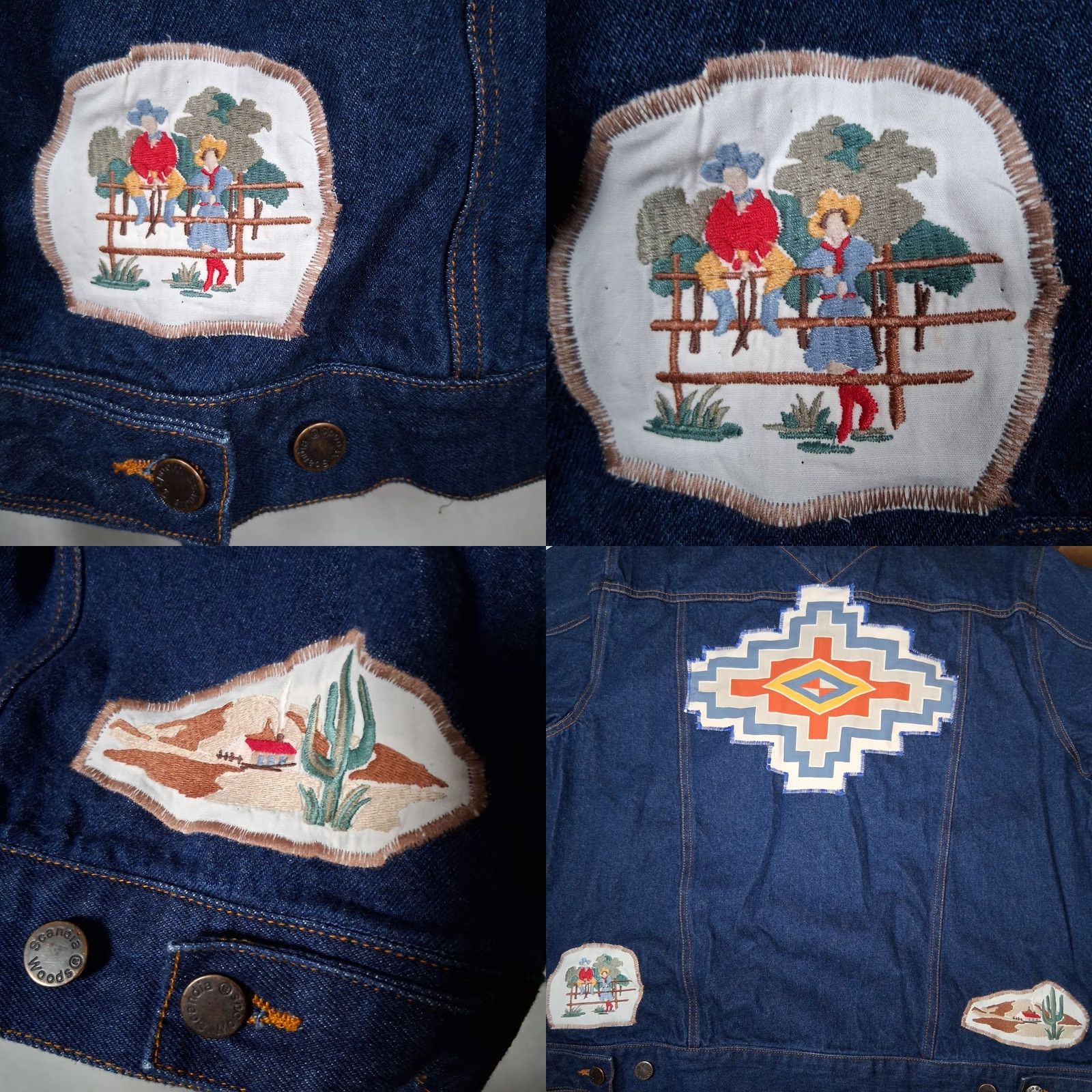 Vintage VINTAGE Scandia Woods Jean Jacket Men XL Western Wear Trucker Style Denim Blue Cowboy Ranch Upcycled Patchwork Pockets Collared Short Jacket Size US 36 / EU 52 - 10 Thumbnail