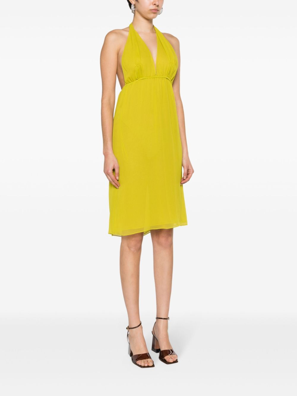 o1mle1224 Limeade Silk Spring Halter Dress in Lime Green