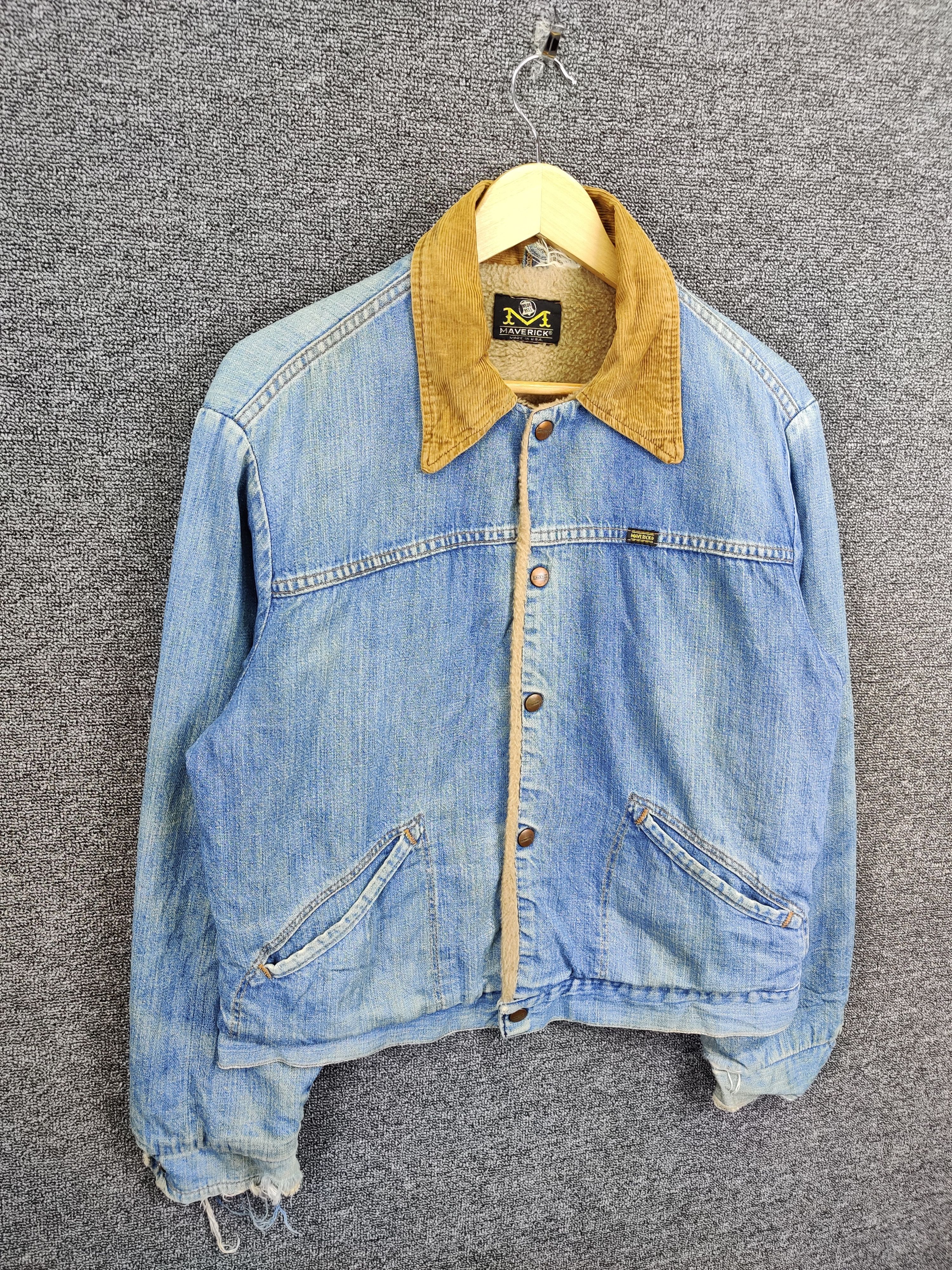 Vintage Maverick Distressed Sherpa Denim Jacket Corduroy Collar Size US M / EU 48-50 / 2 - 5 Thumbnail