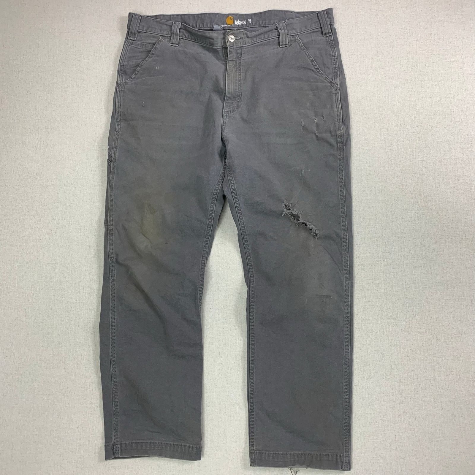 Distressed Gray Carhartt Relaxed Fit Work Pants - 38 - Y2K