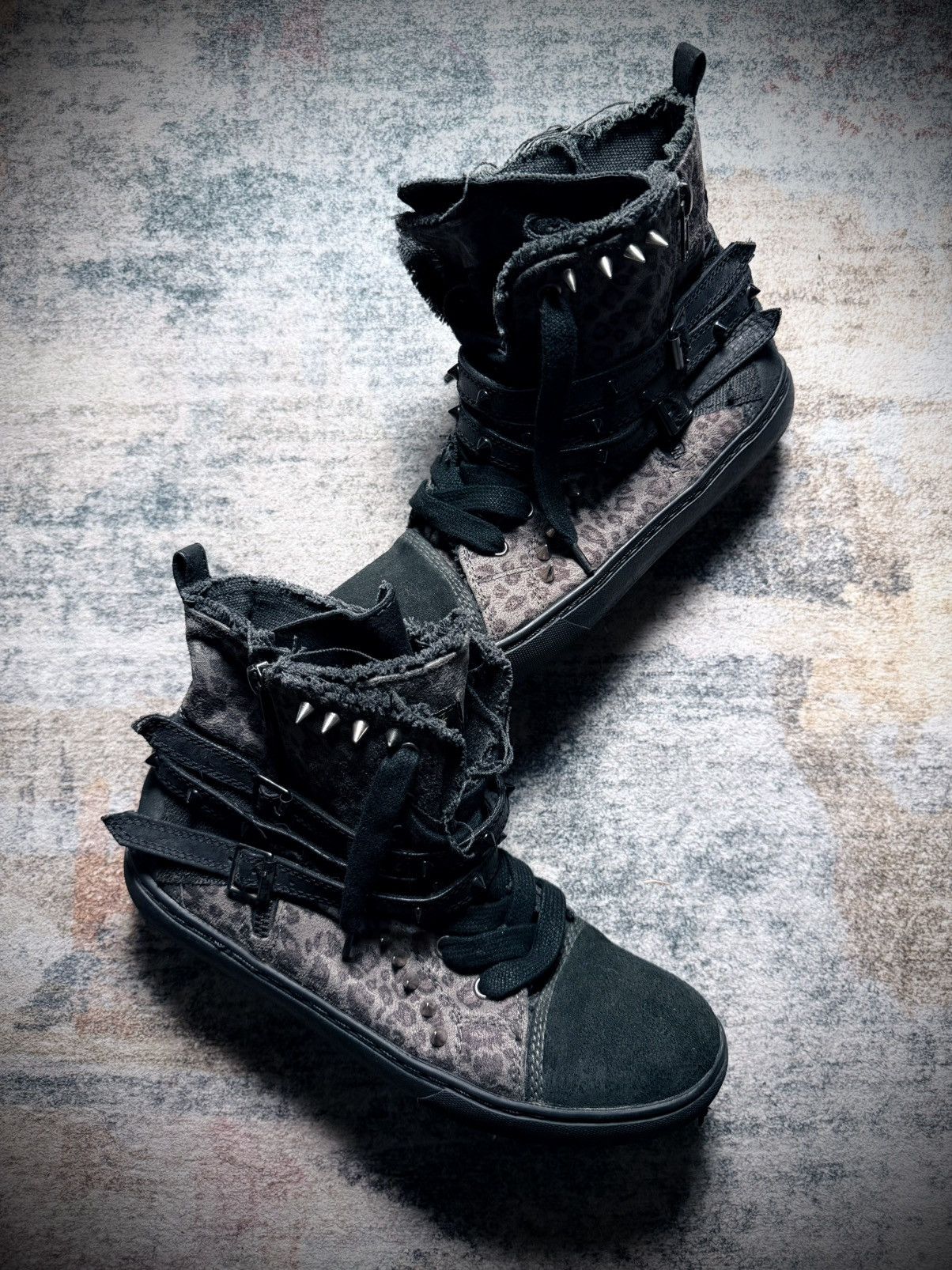 Diet Butcher Slim Skin Studded Hi Top Zip Sneakers Black Silver