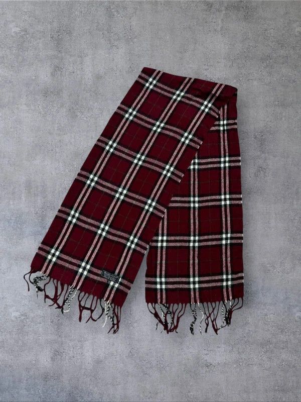 Burberry Vintage Burberry full pattern scarf burgundy wool og Size ONE SIZE - 2 Thumbnail