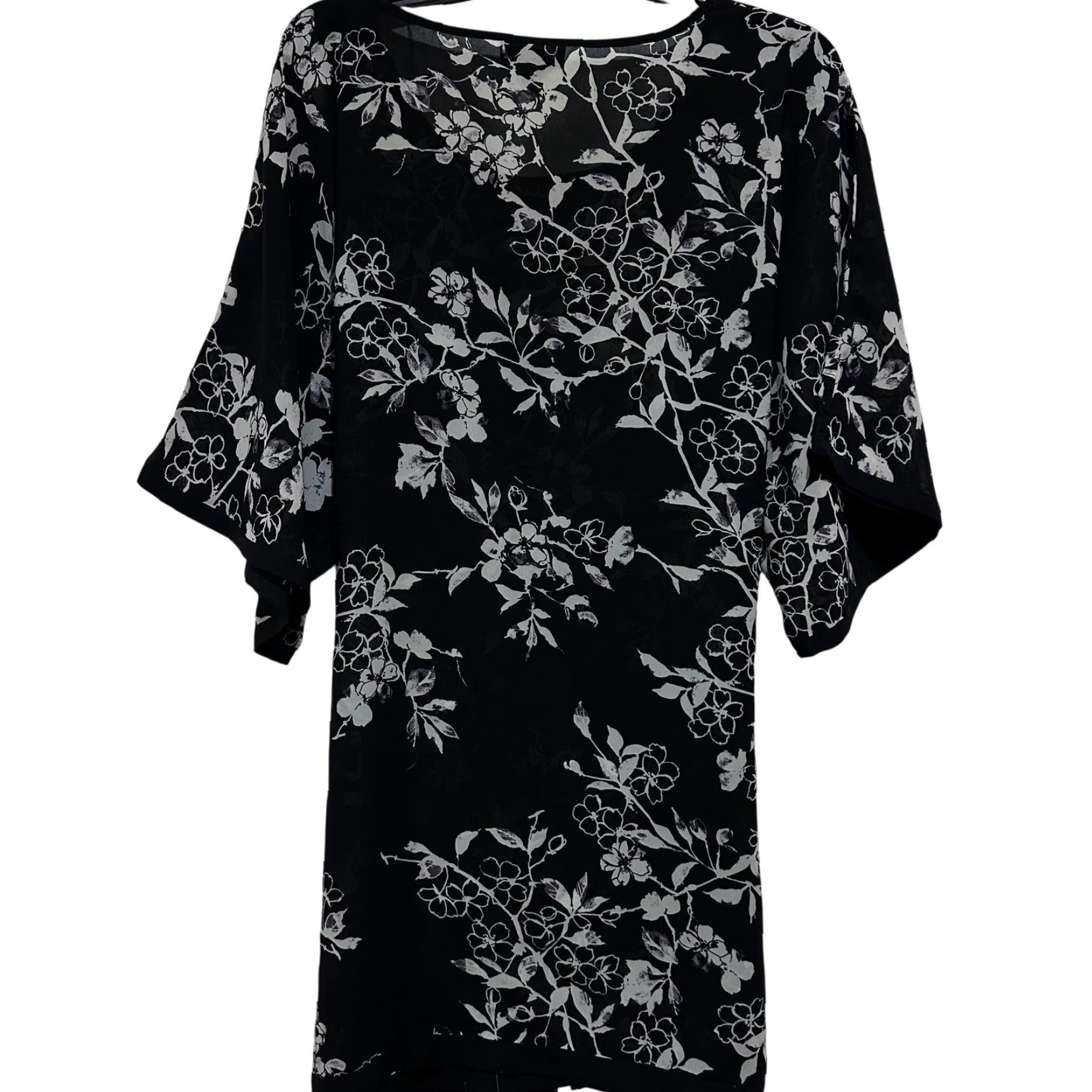 Vintage Fashion Bug Blouse 0X Plus Size Black White Floral Sheer Kimono Sleeve 3/4 Sleeve Scoop Neck Boho Casual Vintage No N/A Size XL / US 12-14 / IT 48-50 - 3 Thumbnail
