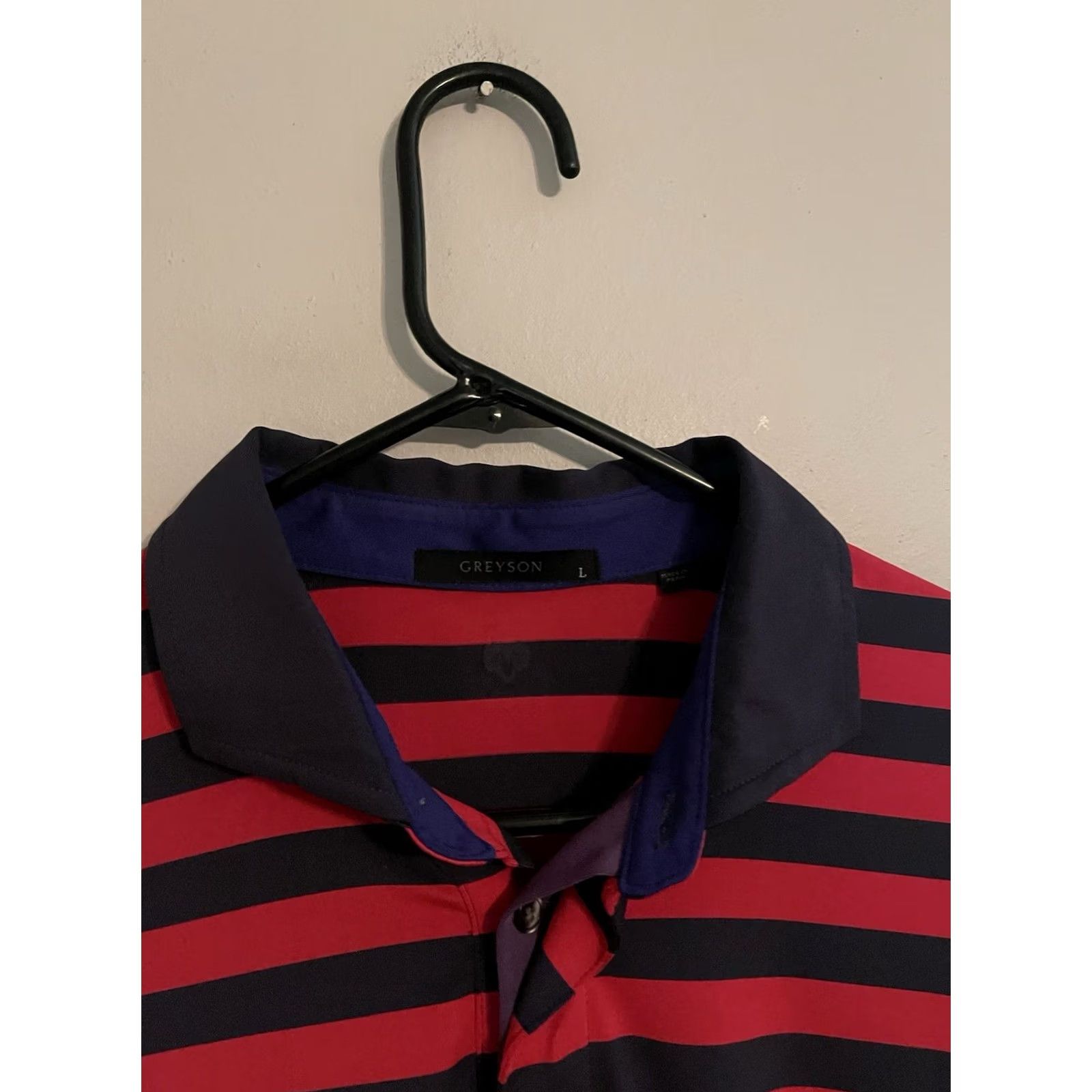 Vintage Greyson Golf Polo Shirt Large Athletic Performance Dark Pink Navy Striped Mens Size US L / EU 52-54 / 3 - 2 Thumbnail