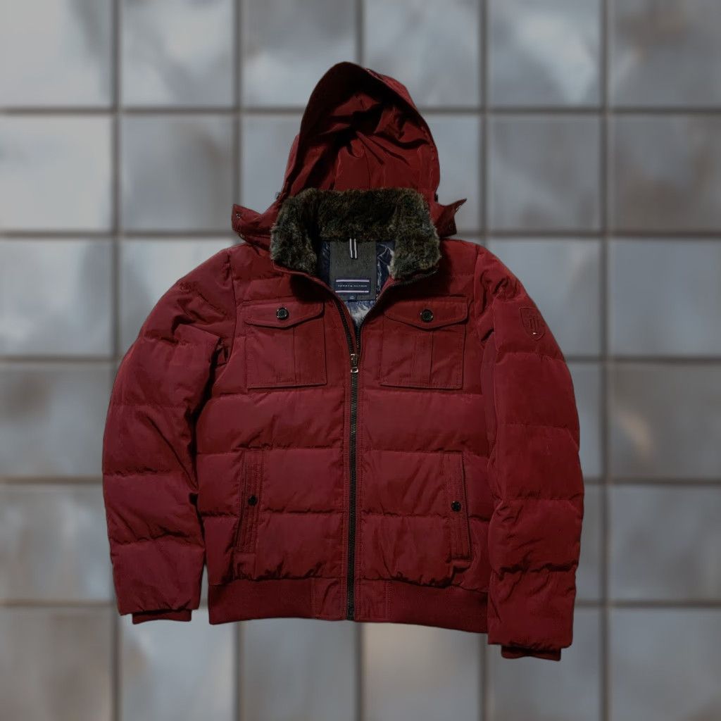 Tommy Hilfiger Tommy Hilfiger Puffer Jacket Quilted Down Faux Fur Full Zip Red Sz. L Mens Size US L / EU 52-54 / 3 - 1 Thumbnail