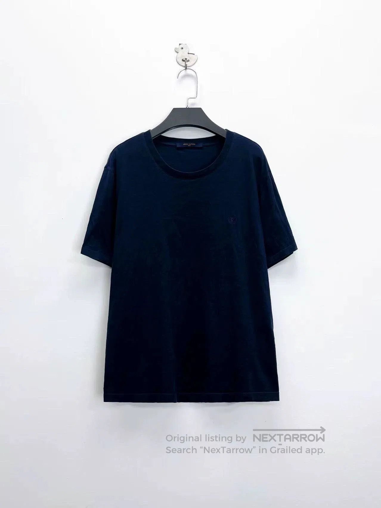 louis vuitton navy logo short sleeve shirt.