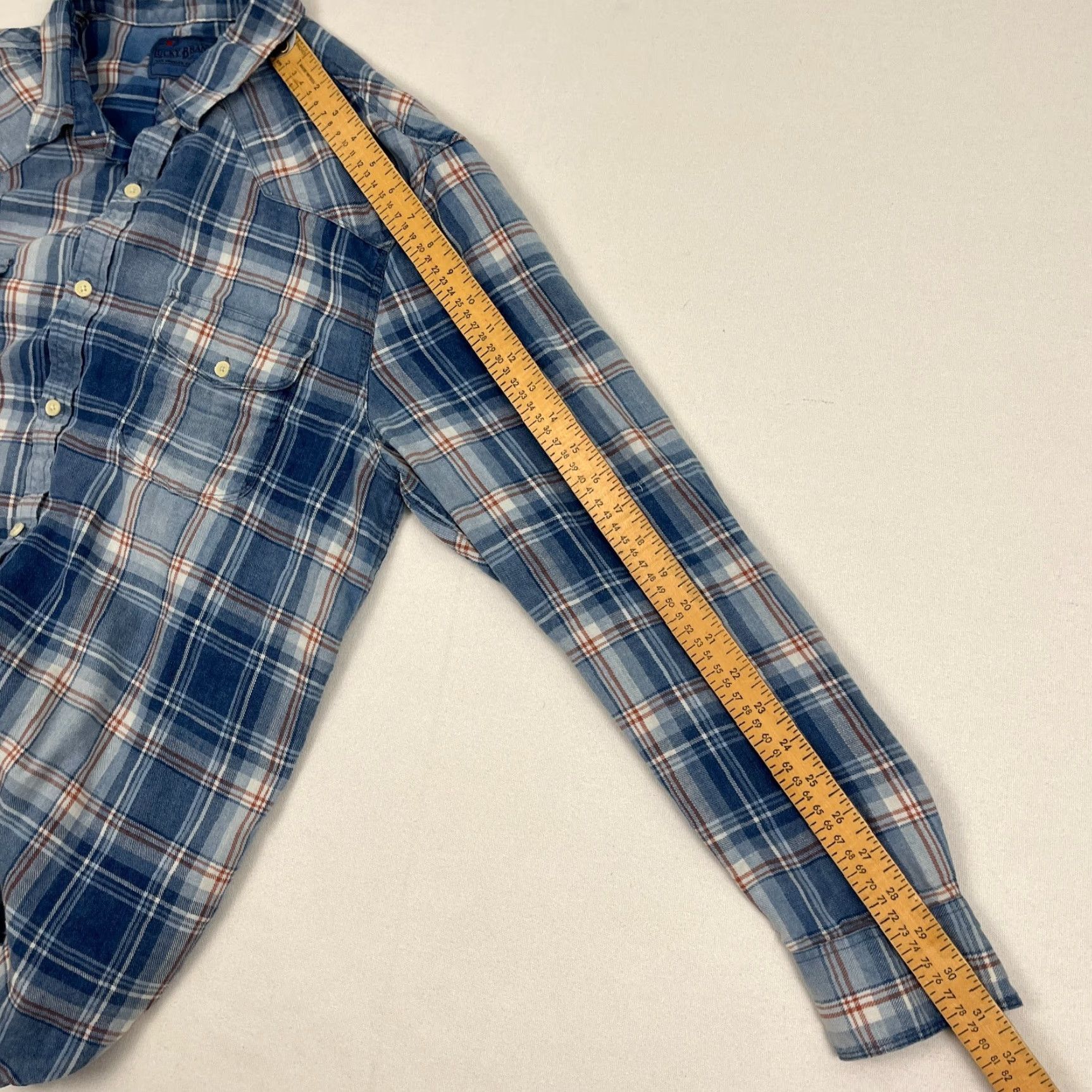 Lucky Brand Lucky Brand Flannel Shirt Mens L True Indigo Blue Workwear Button Up Twin Pocket Shirt Mens L Blue Plaid Casual Workwear Vintage No Size US L / EU 52-54 / 3 - 7 Thumbnail