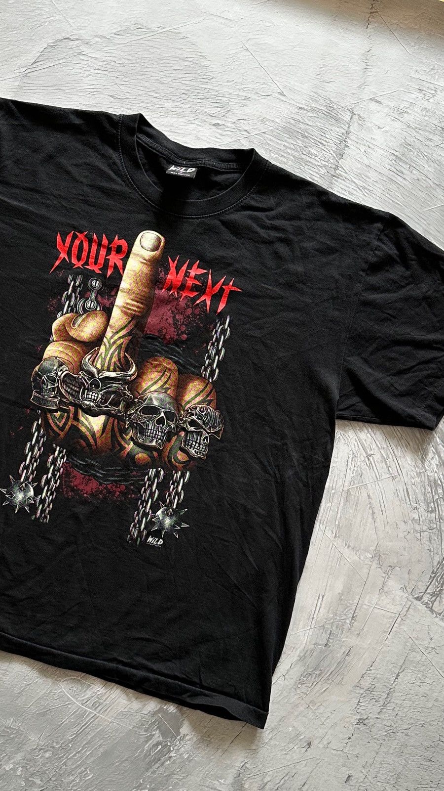 Vintage YOUR NEXT Vintage Biker Tee Double-Sided Print Skulls Chains Size US XL / EU 56 / 4 - 1 Thumbnail