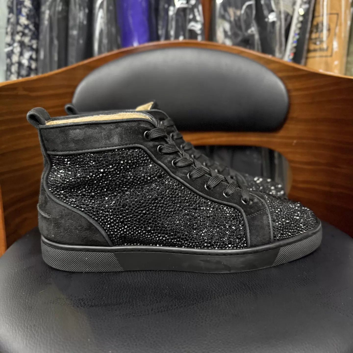 Christian Louboutin CL Black Pave Crystal Hi-Top Red Sole Sneaker EU41 Size US 8 / EU 41 - 4 Thumbnail
