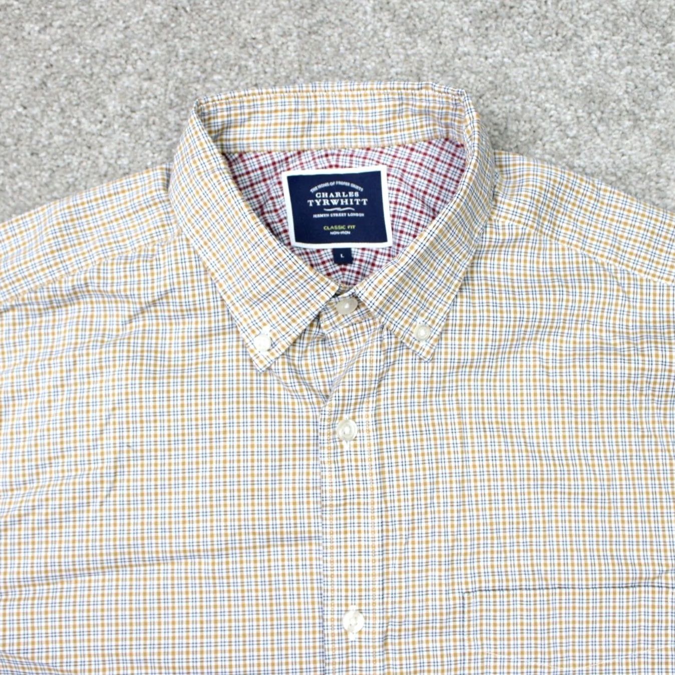 Charles Tyrwhitt Charles Tyrwhitt Shirt Mens Large Beige Blue Red Check Button-Down Long Sleeve Slim Classic Fit Built-In Non-Iron Size US L / EU 52-54 / 3 - 6 Thumbnail