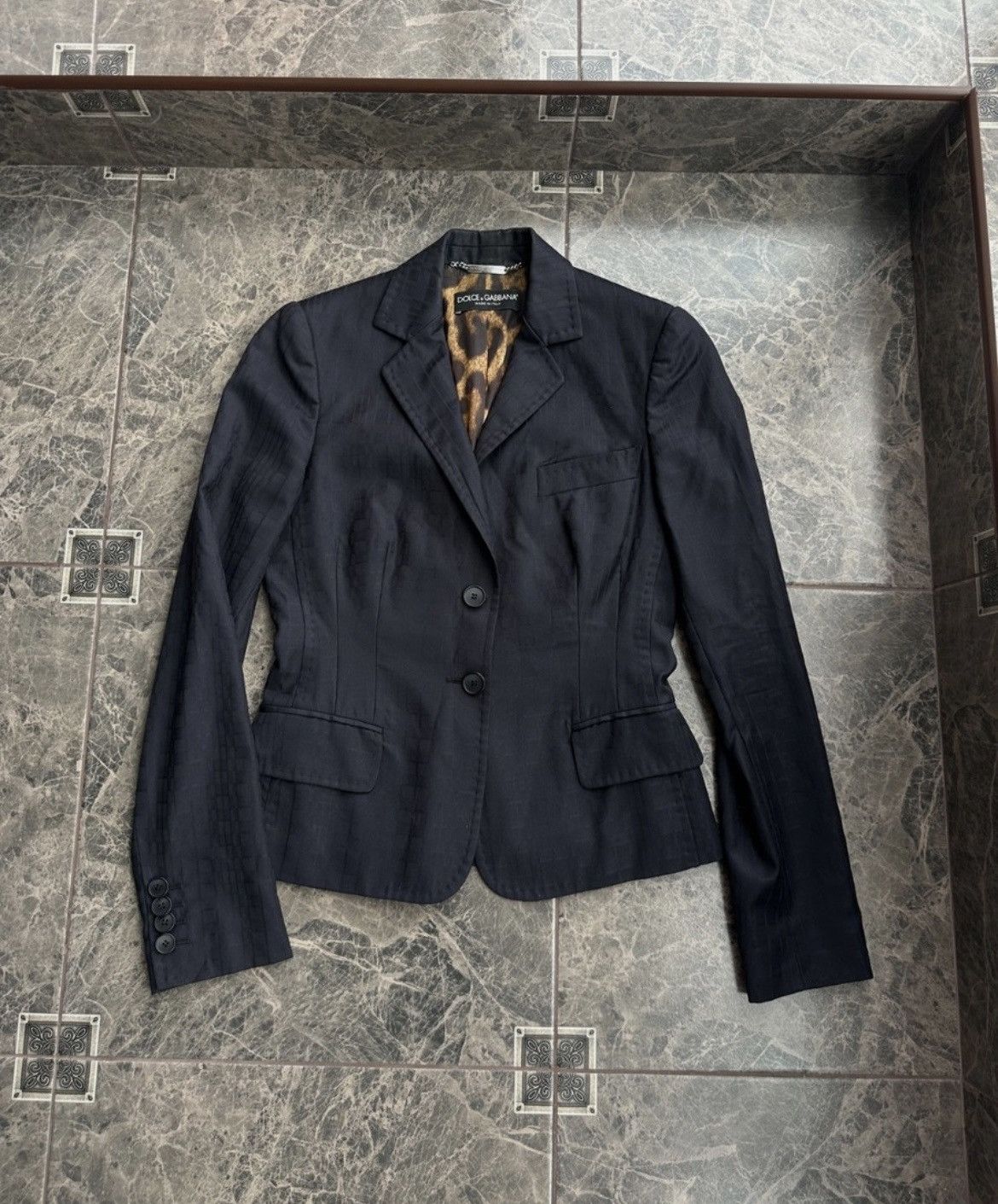 Dolce & Gabbana Dolce & Gabbana Blazer LeopardLined Black Virgin Wool Jacket Size M / US 6-8 / IT 42-44 - 1 Thumbnail