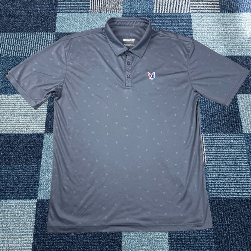 Vintage Swannies Polo Shirt Mens XL Gray Animal Print Performance Stretch Golf Hike Shirt Mens Regular Short Sleeve Collared Button Closure Size US XL / EU 56 / 4 - 1 Thumbnail
