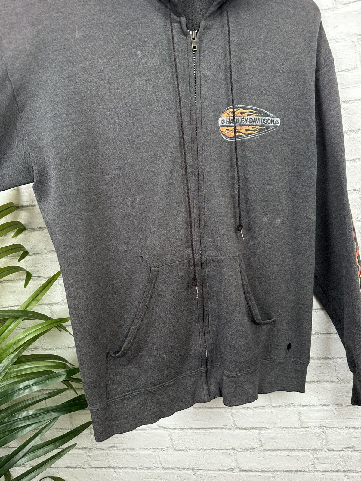 Harley Davidson (XL) SICK FADED VINTAGE Flames Harley Davidson Zip Up Hoodie Size US XL / EU 56 / 4 - 10 Thumbnail
